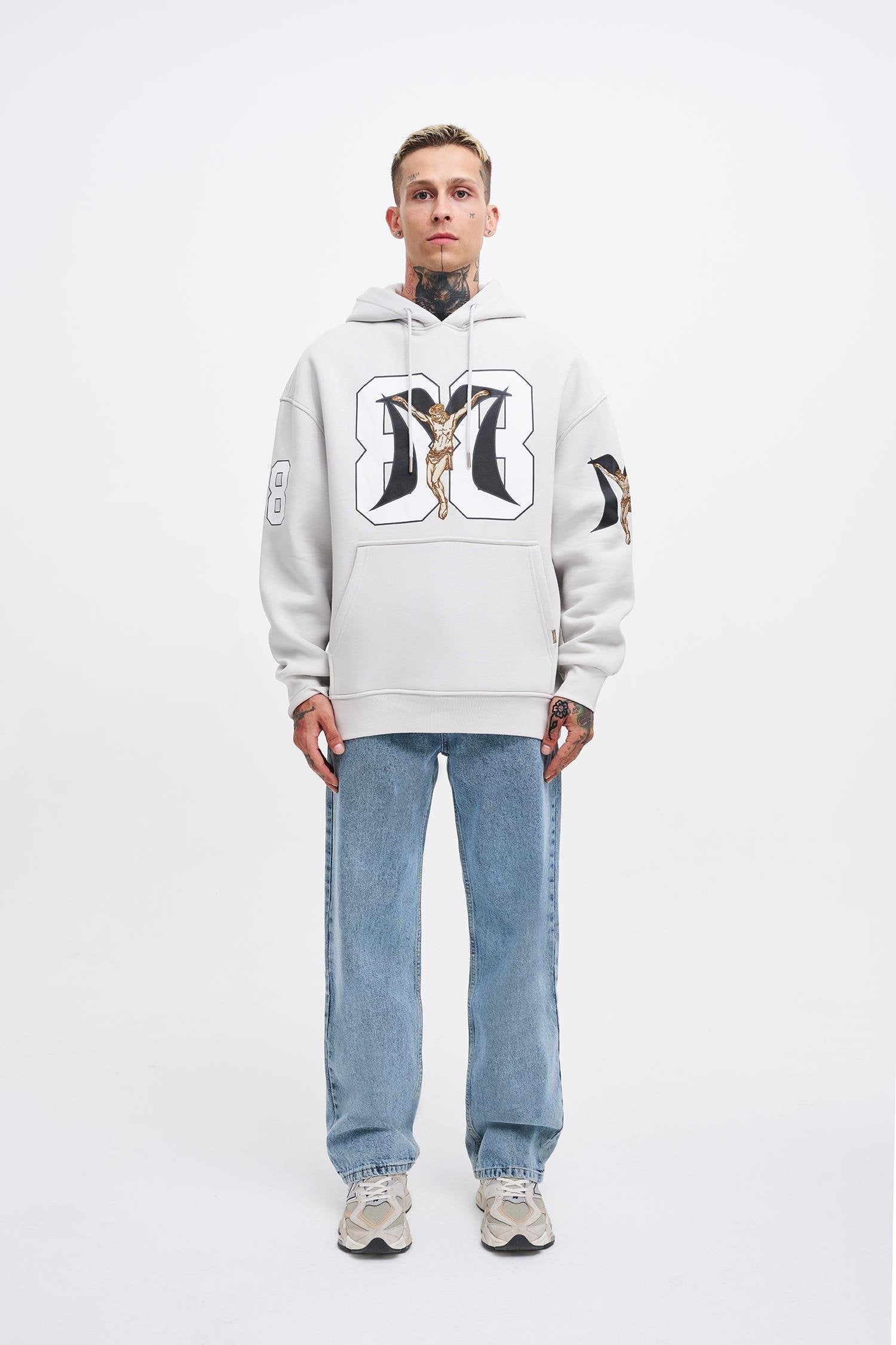 Erkek 88 Jesus Baskılı Oversize Sweatshirt Uzay Grisi