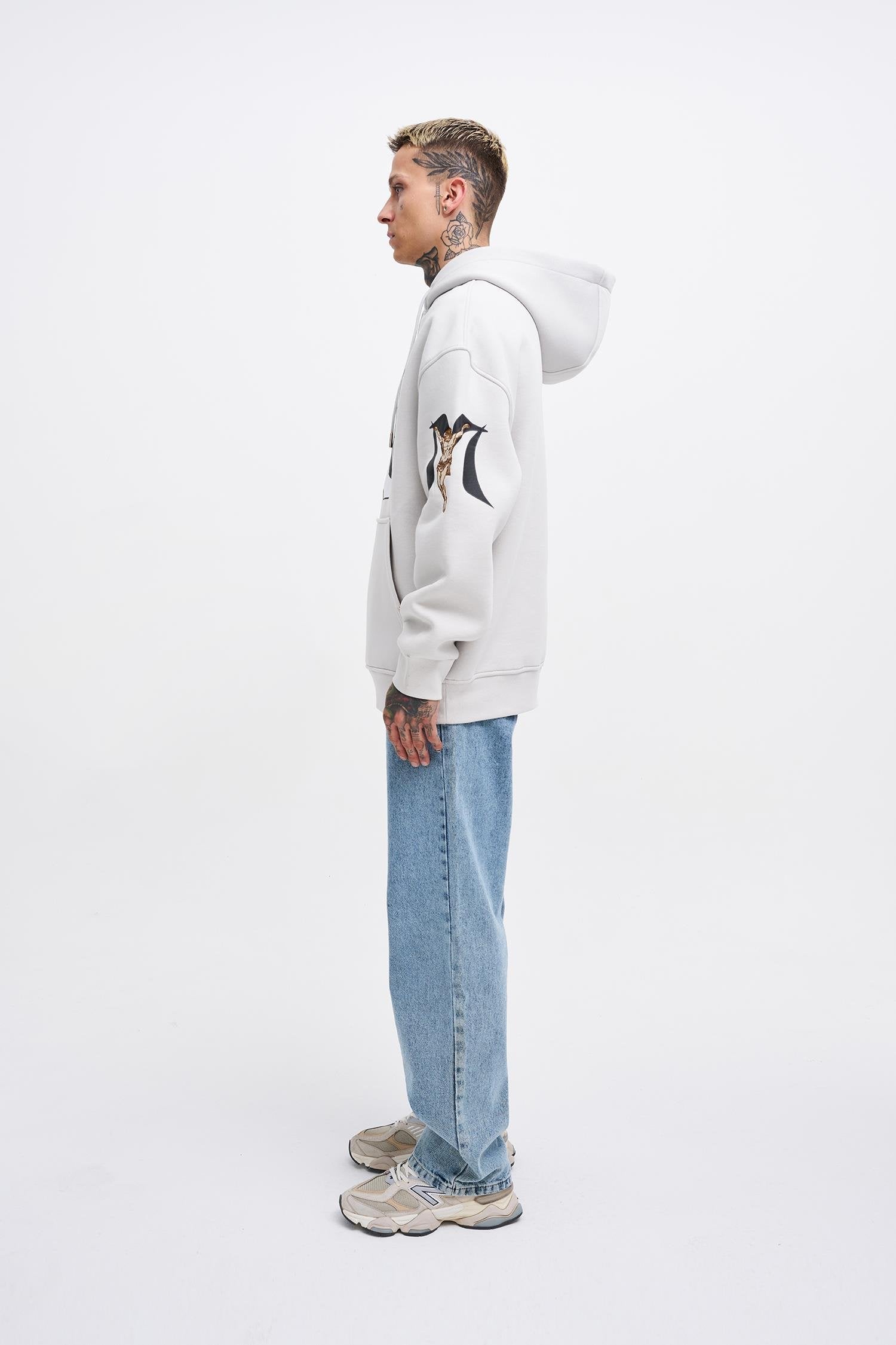 Erkek 88 Jesus Baskılı Oversize Sweatshirt Uzay Grisi