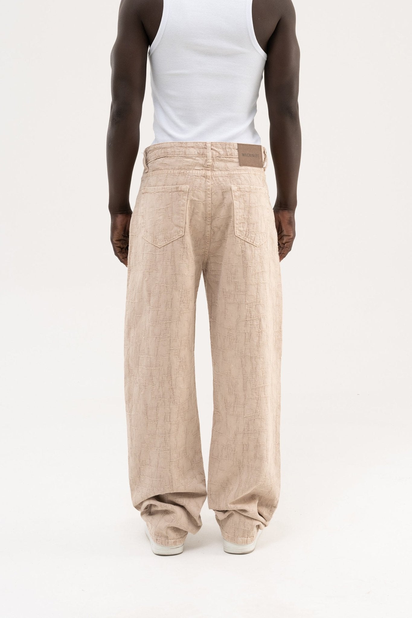 Erkek Abstract Distressed Patterned Baggy Jean Pantolon Bej