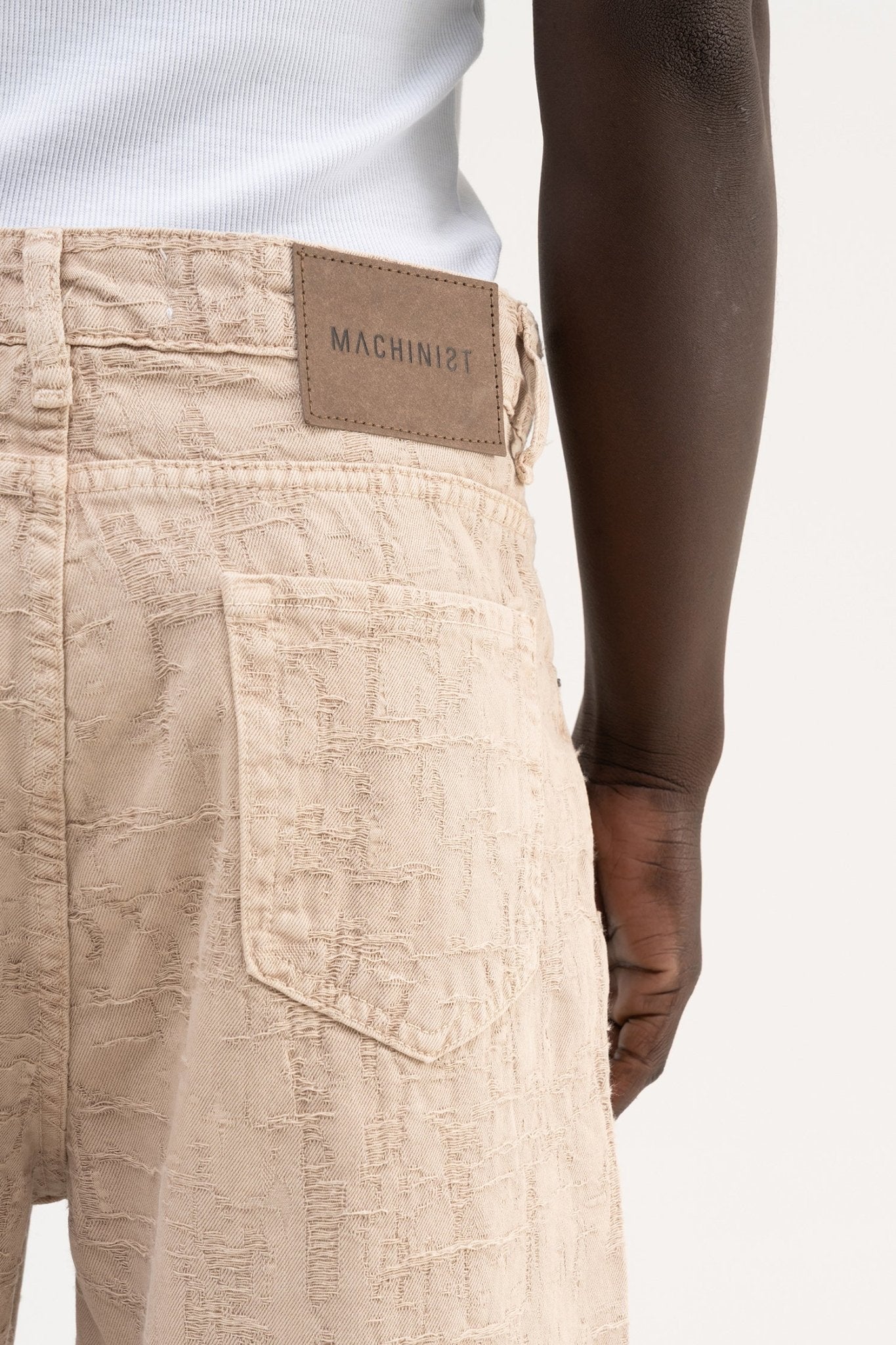 Erkek Abstract Distressed Patterned Baggy Jean Pantolon Bej