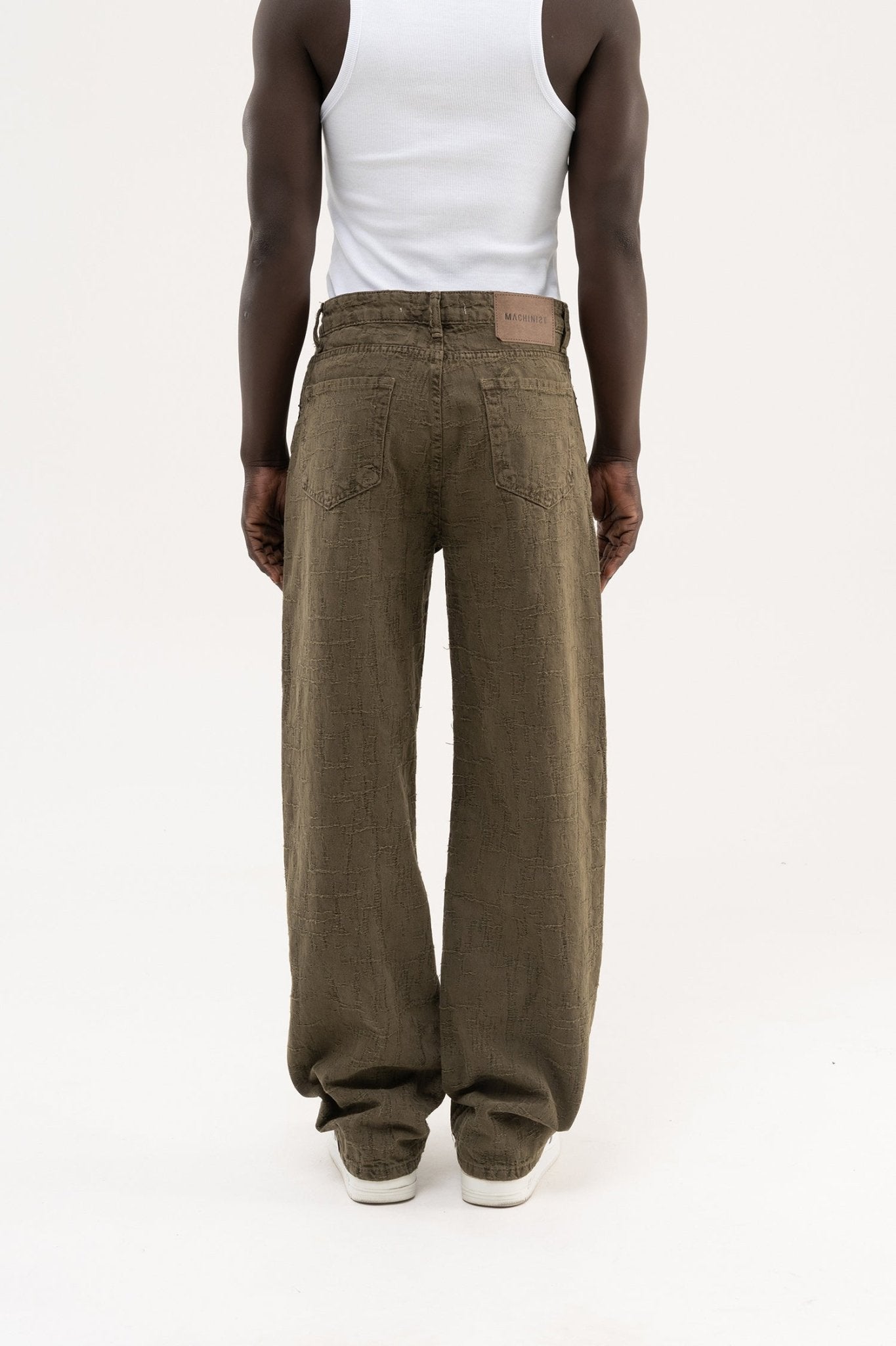 Erkek Abstract Distressed Patterned Baggy Jean Pantolon Haki