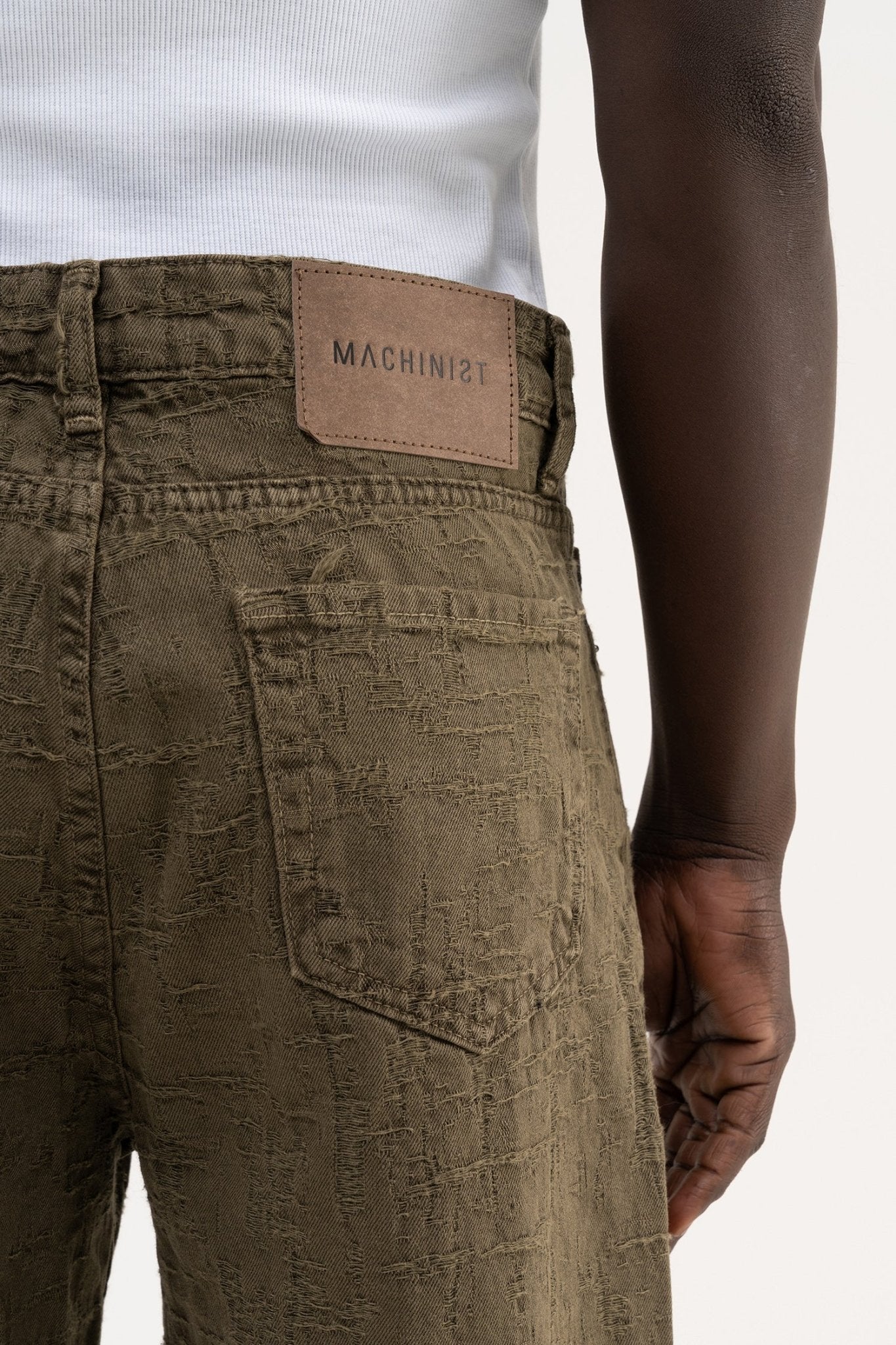 Erkek Abstract Distressed Patterned Baggy Jean Pantolon Haki