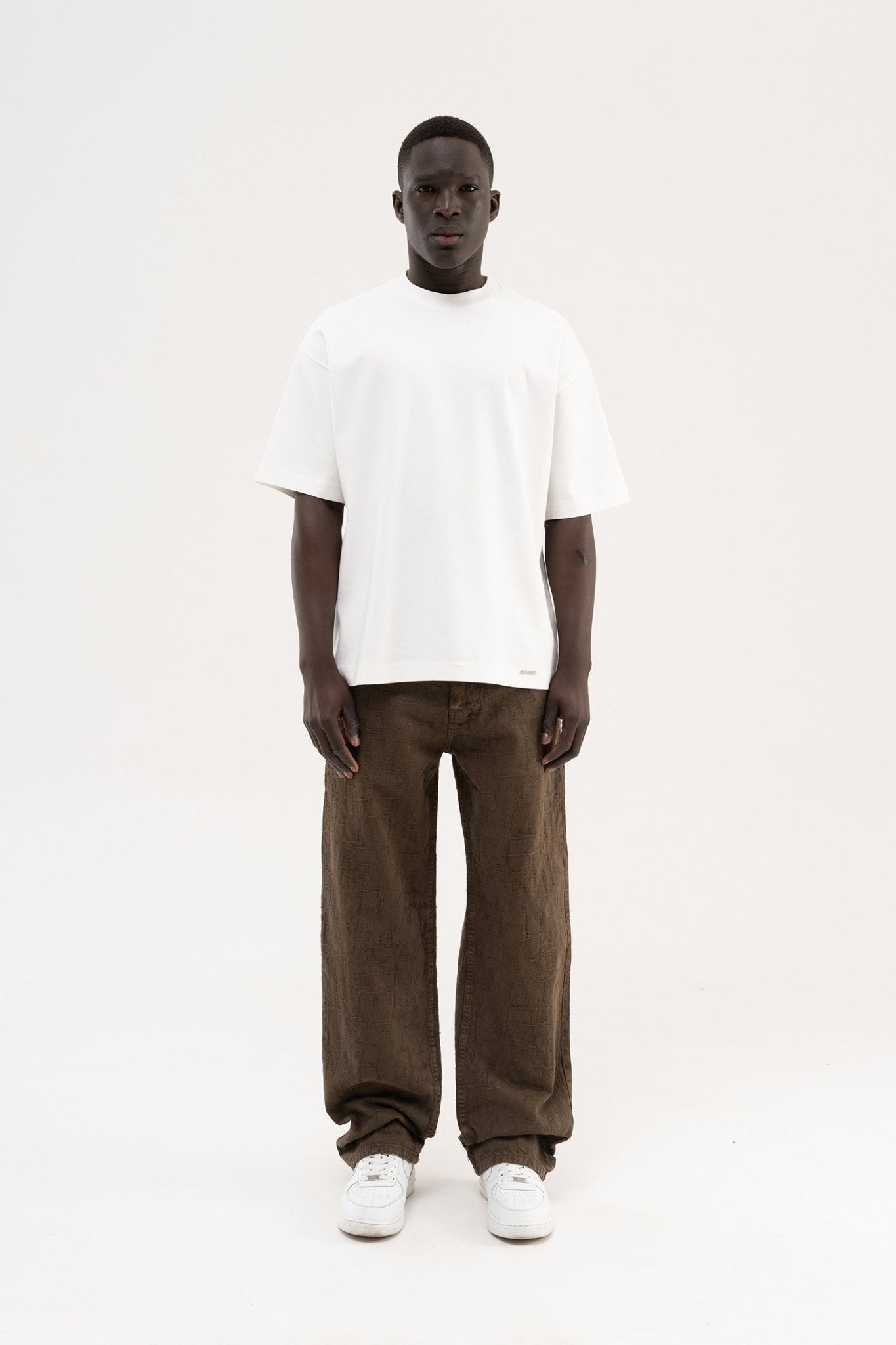 Erkek Abstract Distressed Patterned Baggy Jean Pantolon Kahverengi