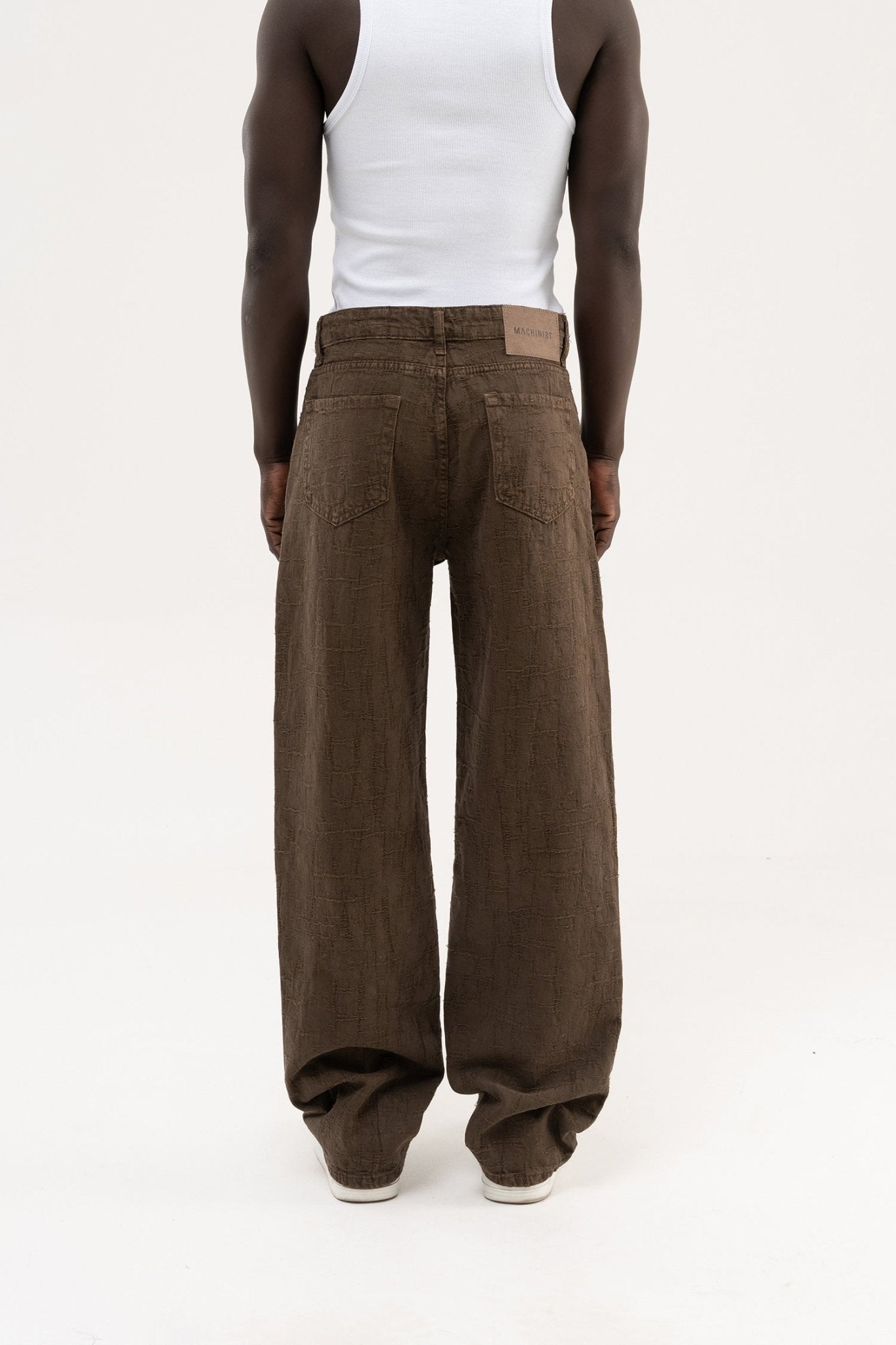 Erkek Abstract Distressed Patterned Baggy Jean Pantolon Kahverengi