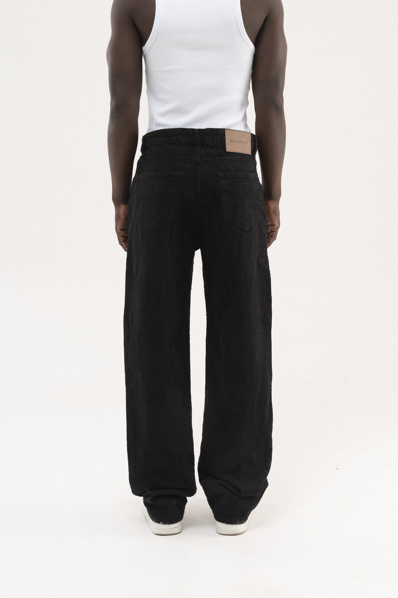 Erkek Abstract Distressed Patterned Baggy Jean Pantolon Siyah