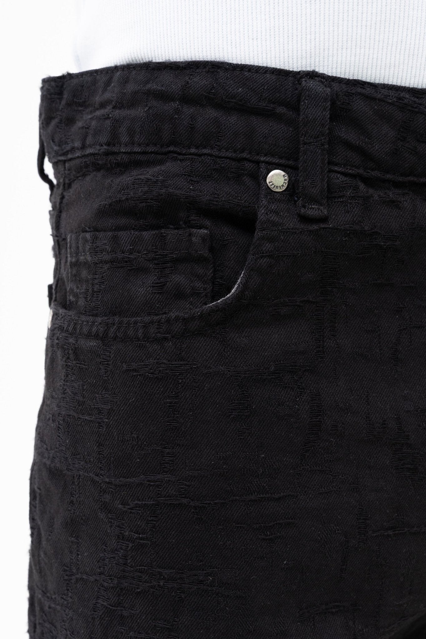 Erkek Abstract Distressed Patterned Baggy Jean Pantolon Siyah