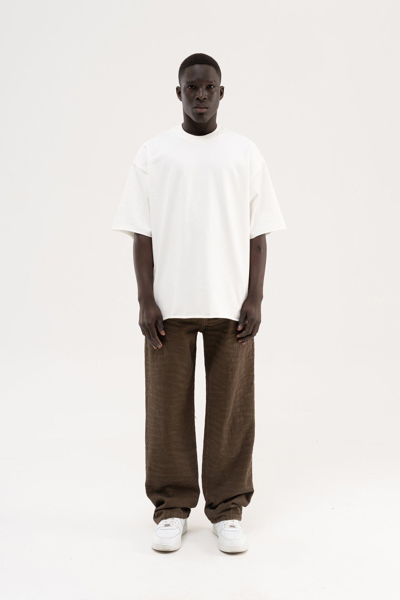Erkek Abstract Patterned Baggy Jean Pantolon Kahverengi