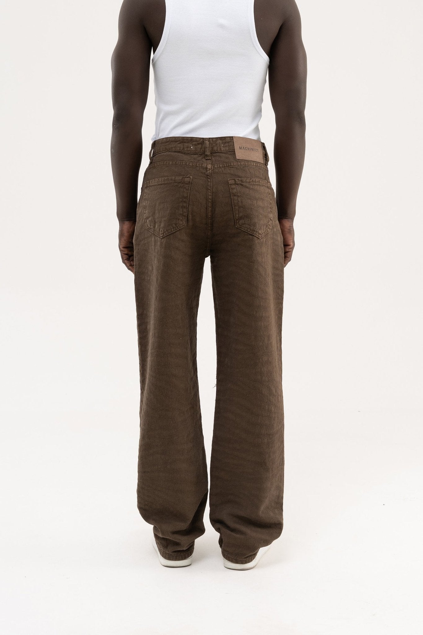 Erkek Abstract Patterned Baggy Jean Pantolon Kahverengi