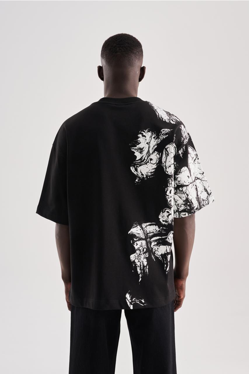 Erkek Abstract Printed Oversize Tişört Siyah