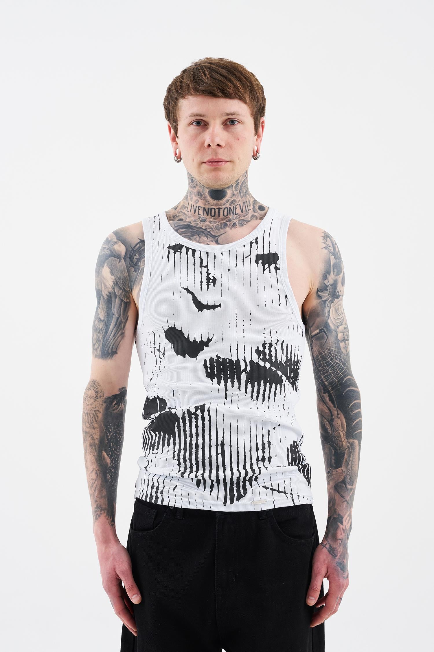 Erkek Abstract Printed Tank Top Beyaz