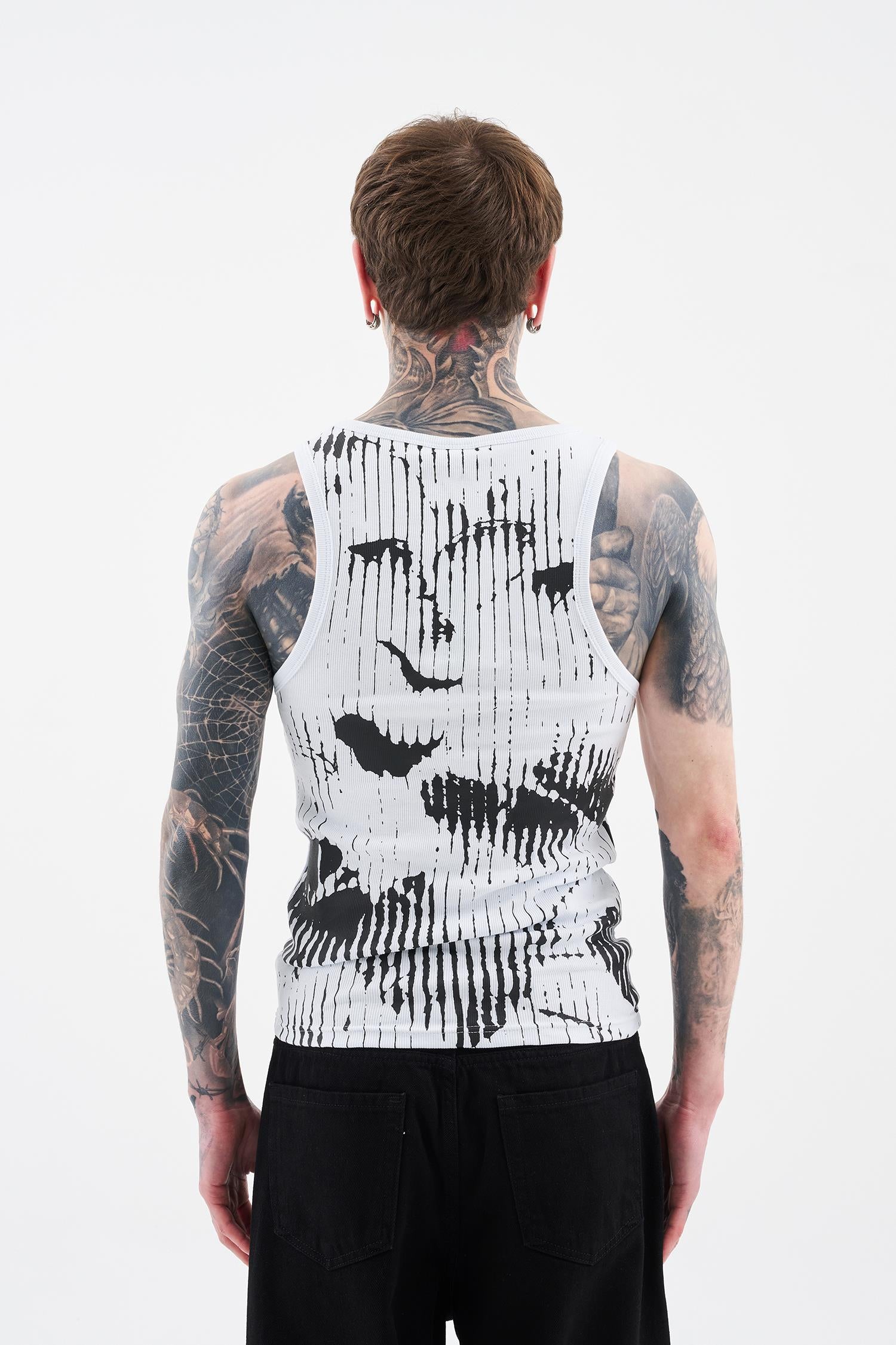 Erkek Abstract Printed Tank Top Beyaz-3