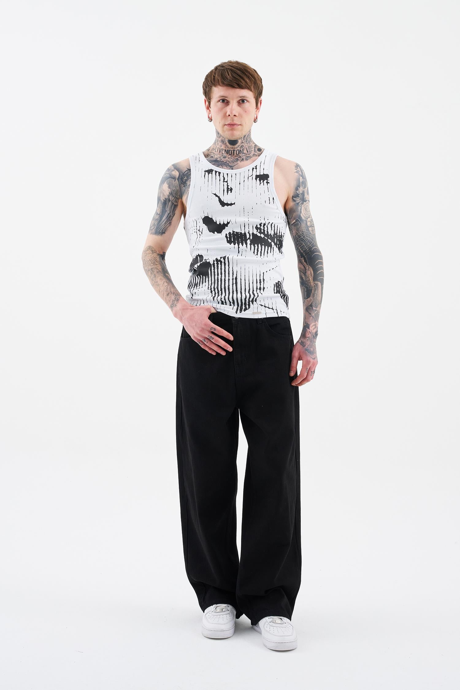 Erkek Abstract Printed Tank Top Beyaz-4