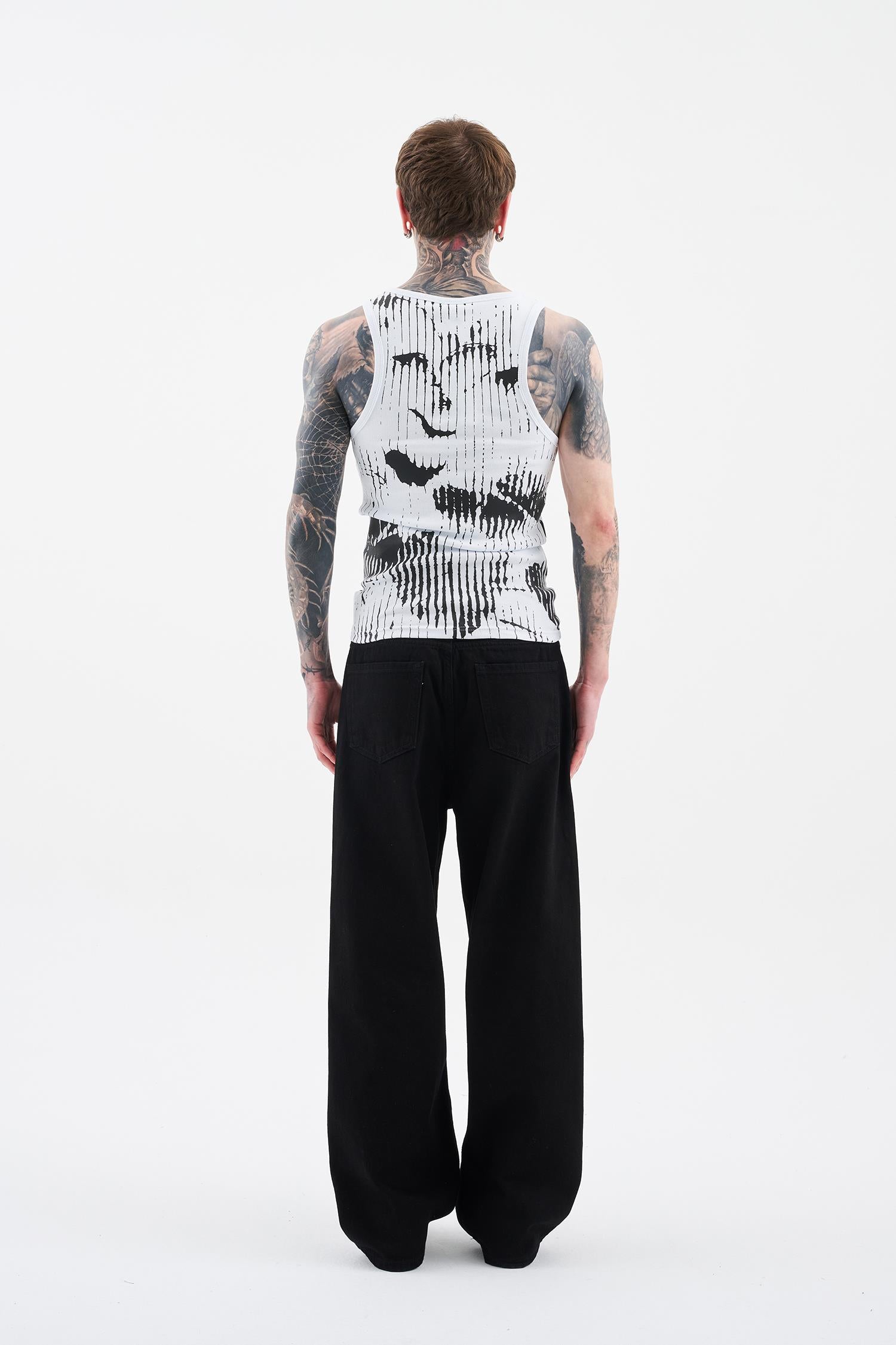 Erkek Abstract Printed Tank Top Beyaz-5