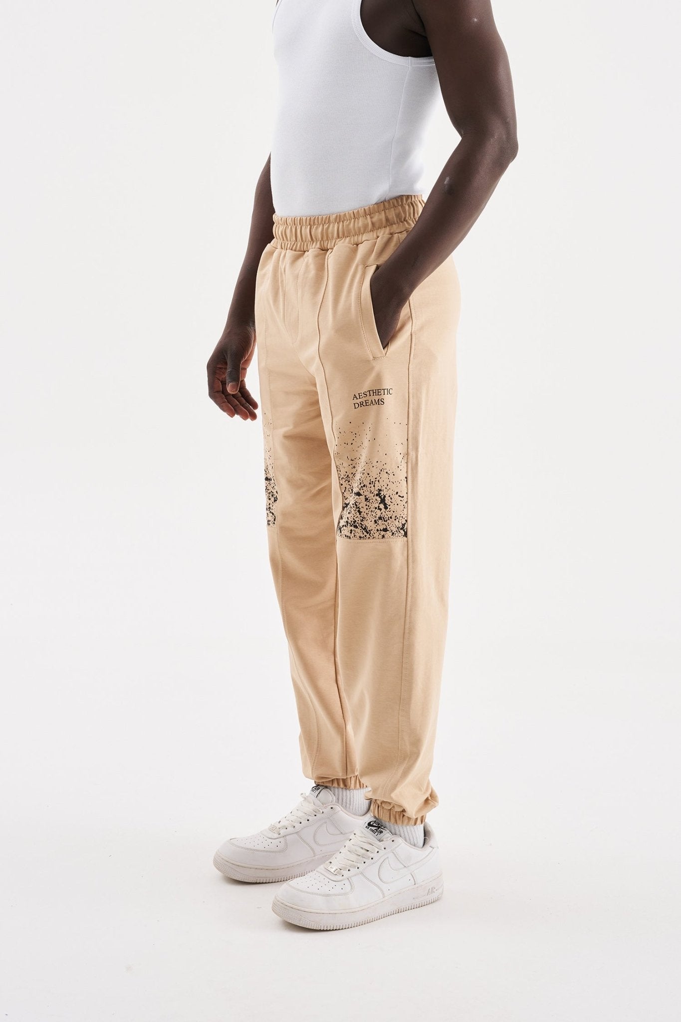 Erkek Aesthetic Dreams Baskılı Organik Pamuklu Jogger Eşofman Altı Bej