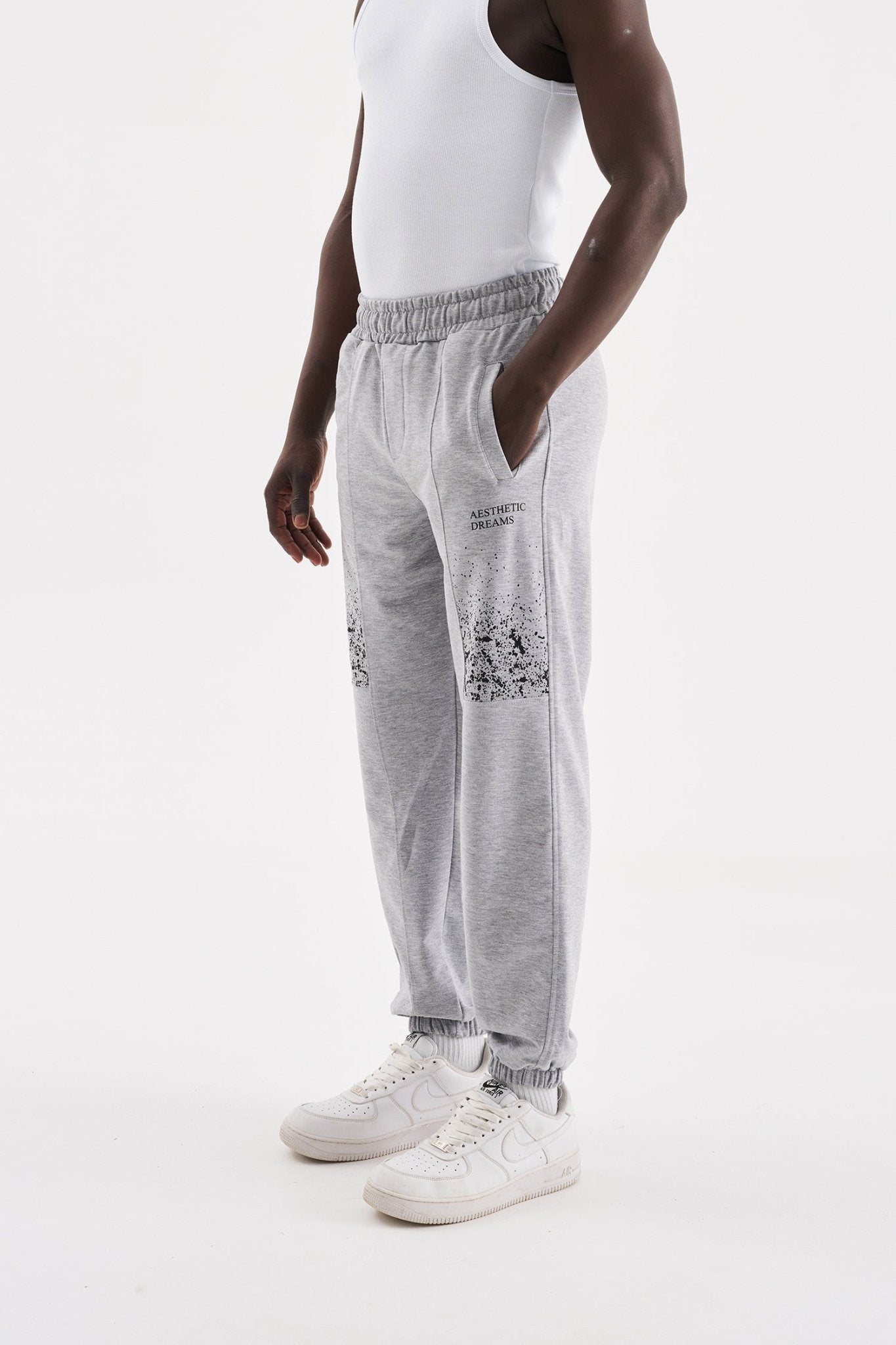 Erkek Aesthetic Dreams Baskılı Organik Pamuklu Jogger Eşofman Altı Gri Melanj
