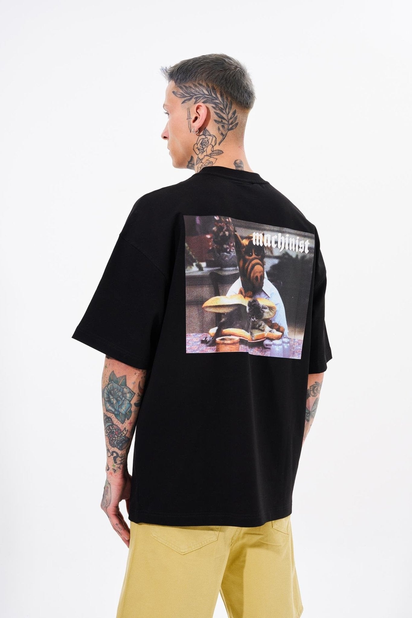 Erkek Alf Baskılı Oversize Tişört Siyah