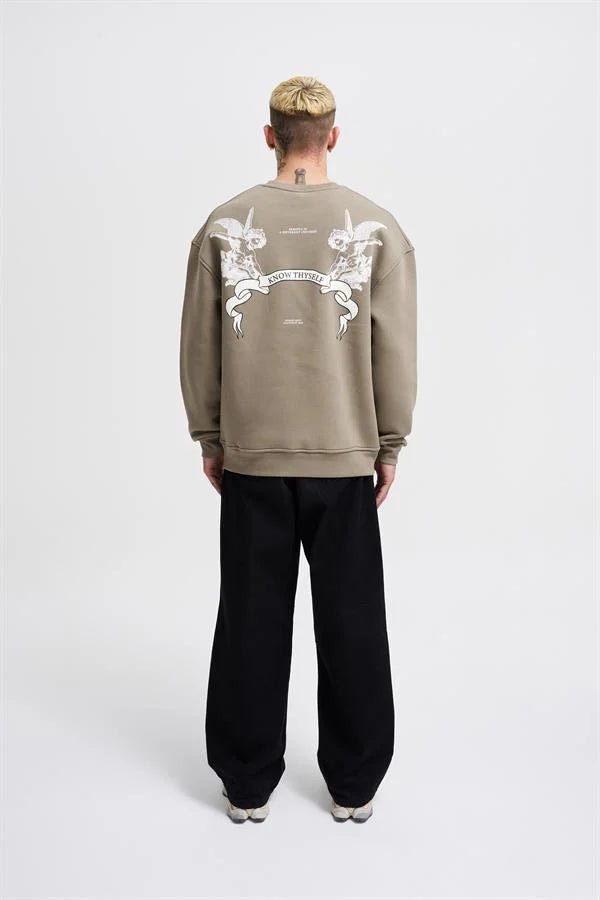 Erkek Angel and Ribbon Printed Sweatshirt Haki