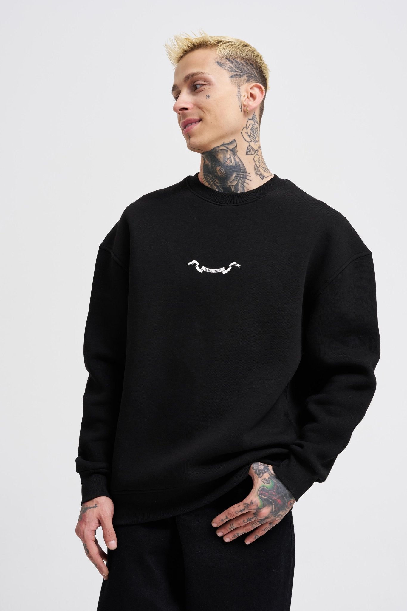 Erkek Angel and Ribbon Printed Sweatshirt Siyah
