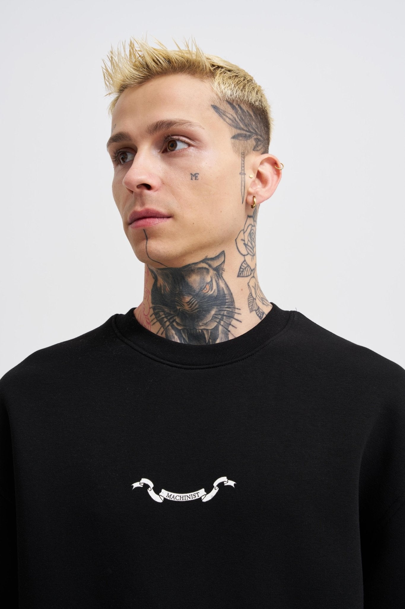 Erkek Angel and Ribbon Printed Sweatshirt Siyah