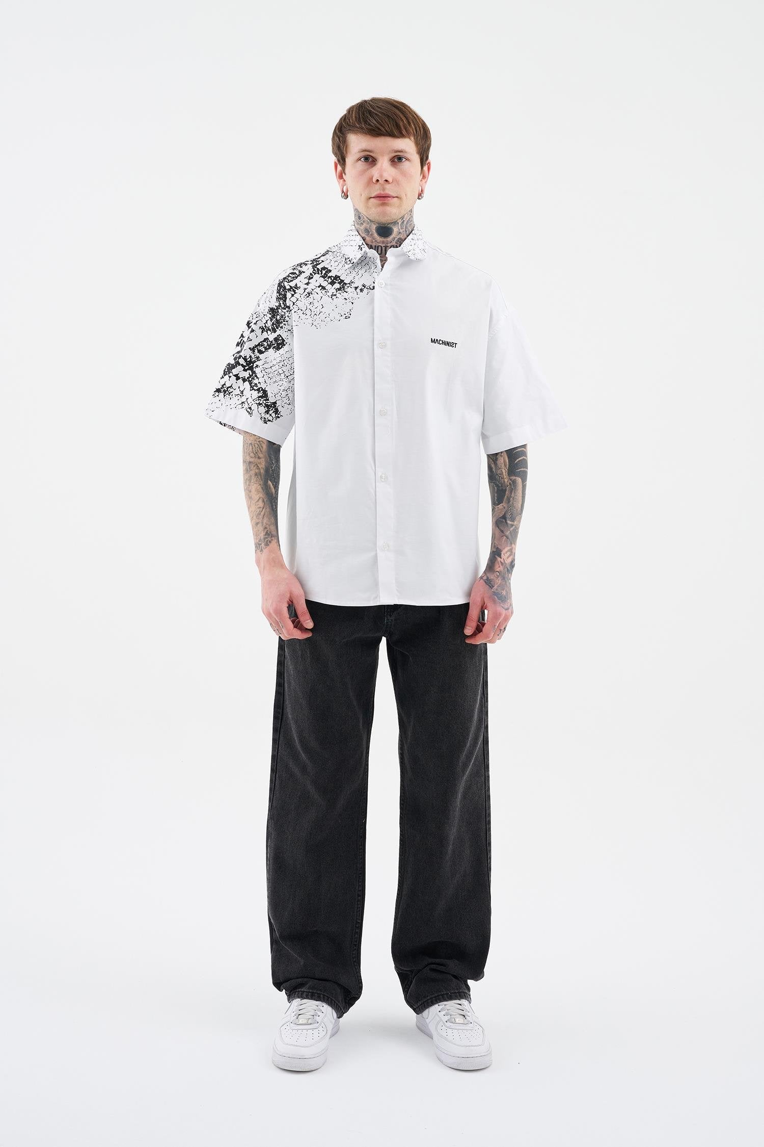 Erkek Animal Printed Gömlek Beyaz