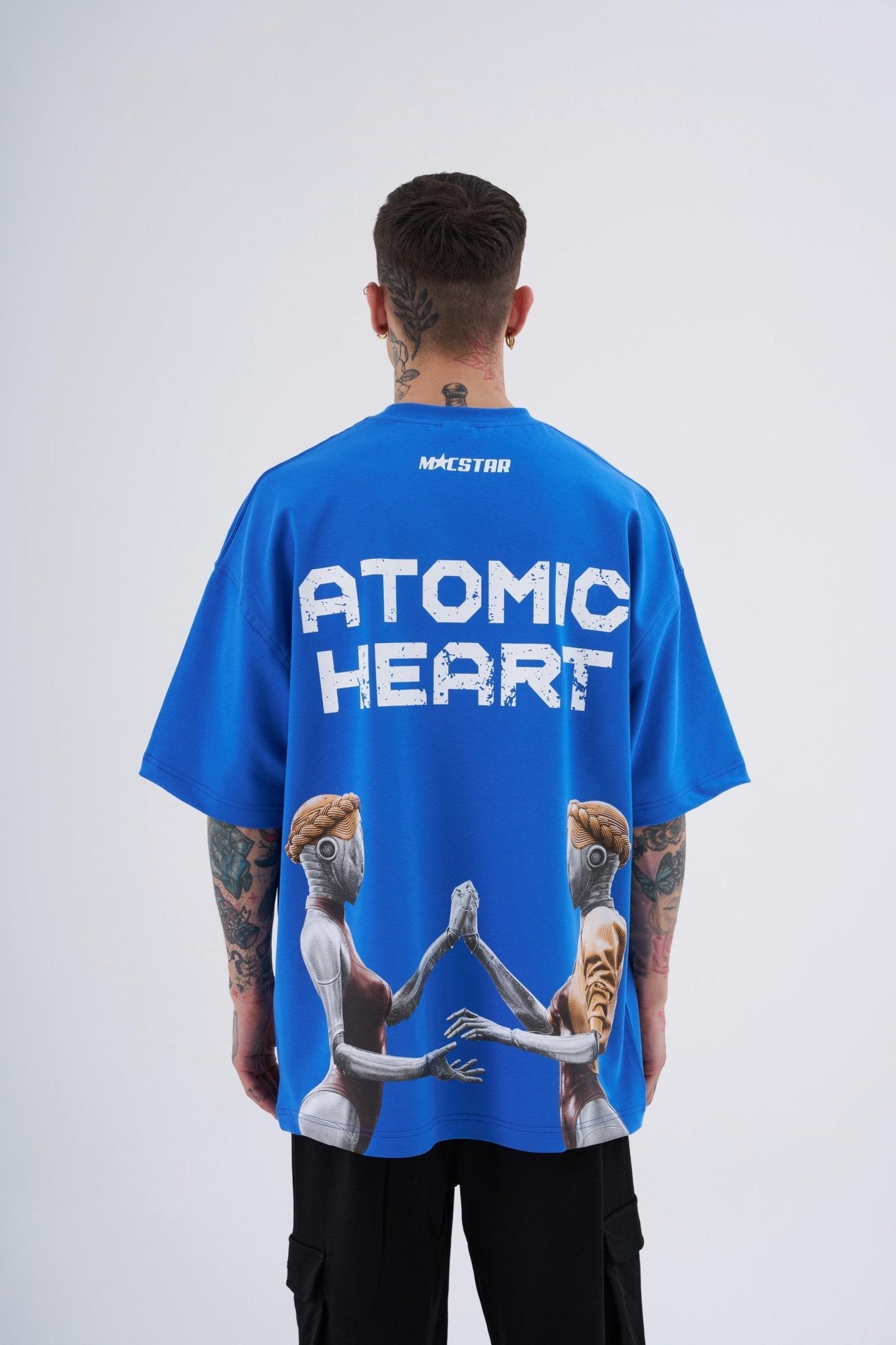 Erkek Atomic Heart Baskılı Oversize Tişört Açık Mavi
