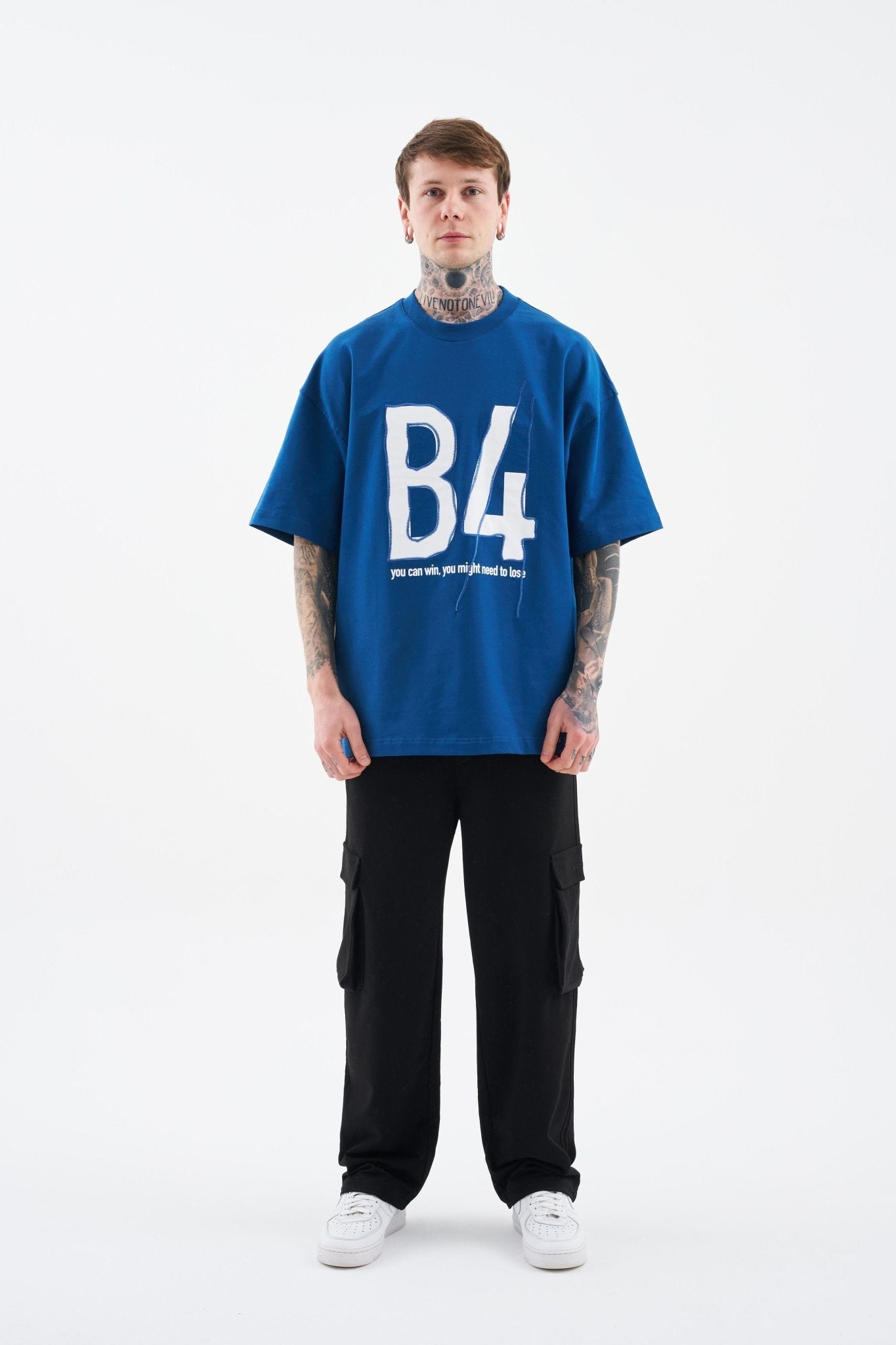 Erkek B4 Printed And Embroidered Oversi̇ze Ti̇şört Indigo