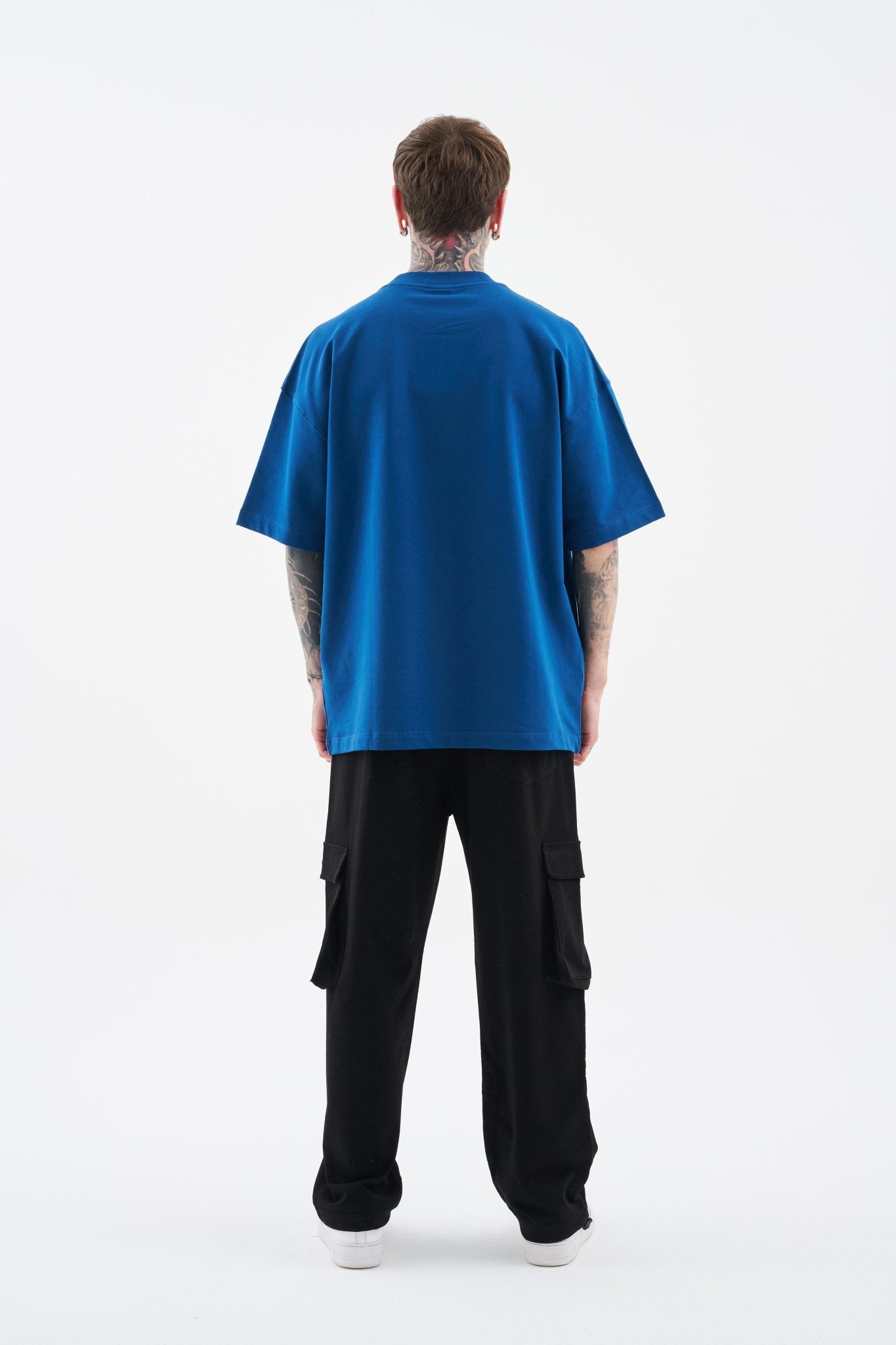 Erkek B4 Printed And Embroidered Oversi̇ze Ti̇şört Indigo