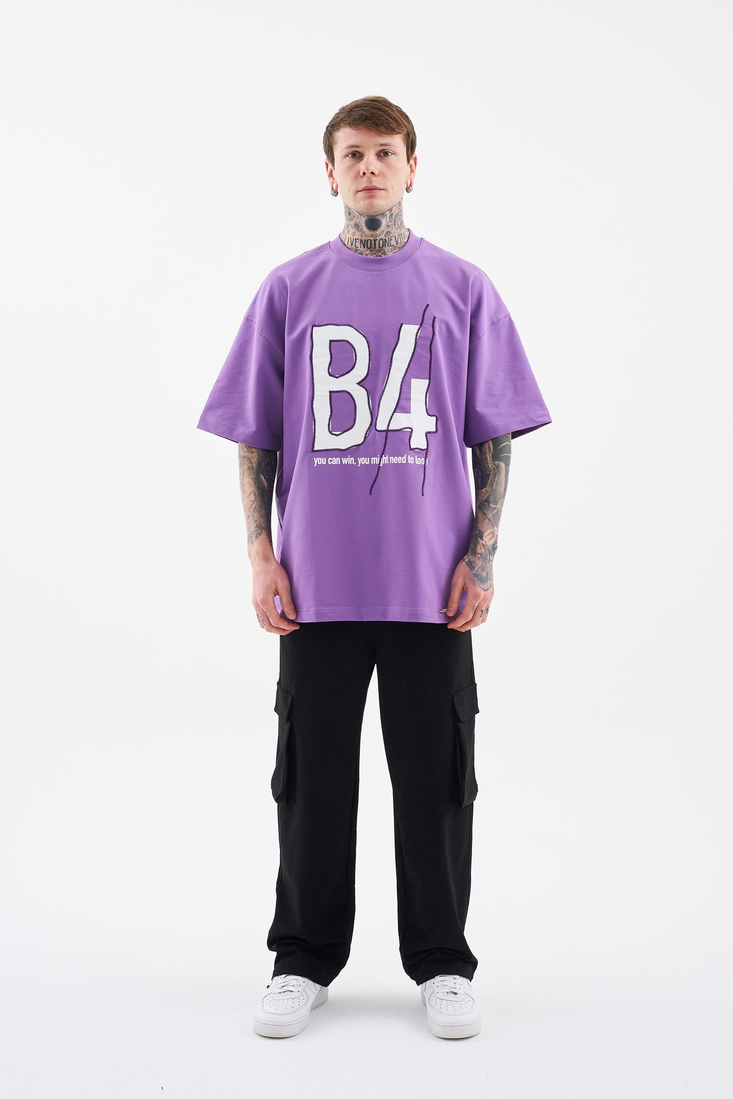 Erkek B4 Printed And Embroidered Oversi̇ze Ti̇şört Mor