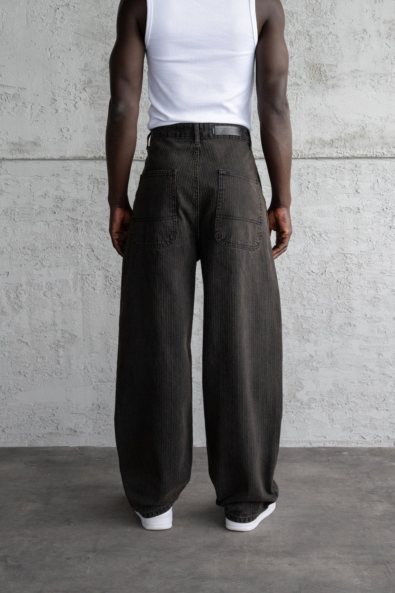 Erkek Baggy Çizgili Baloon Fit Jean Pantolon Siyah