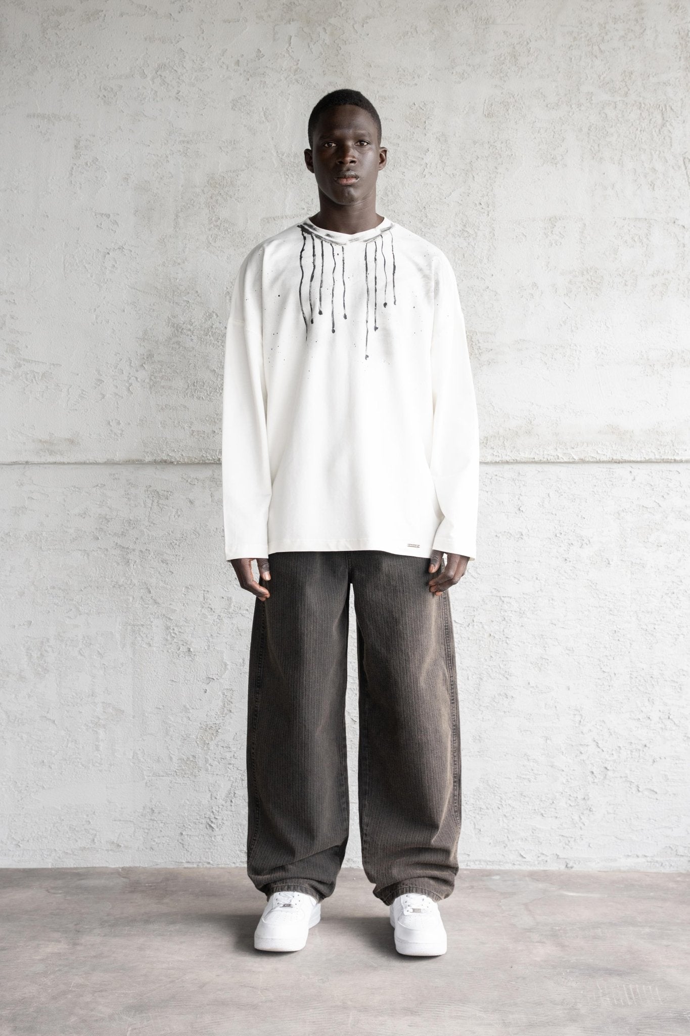 Erkek Baggy Çizgili Baloon Fit Jean Pantolon Siyah