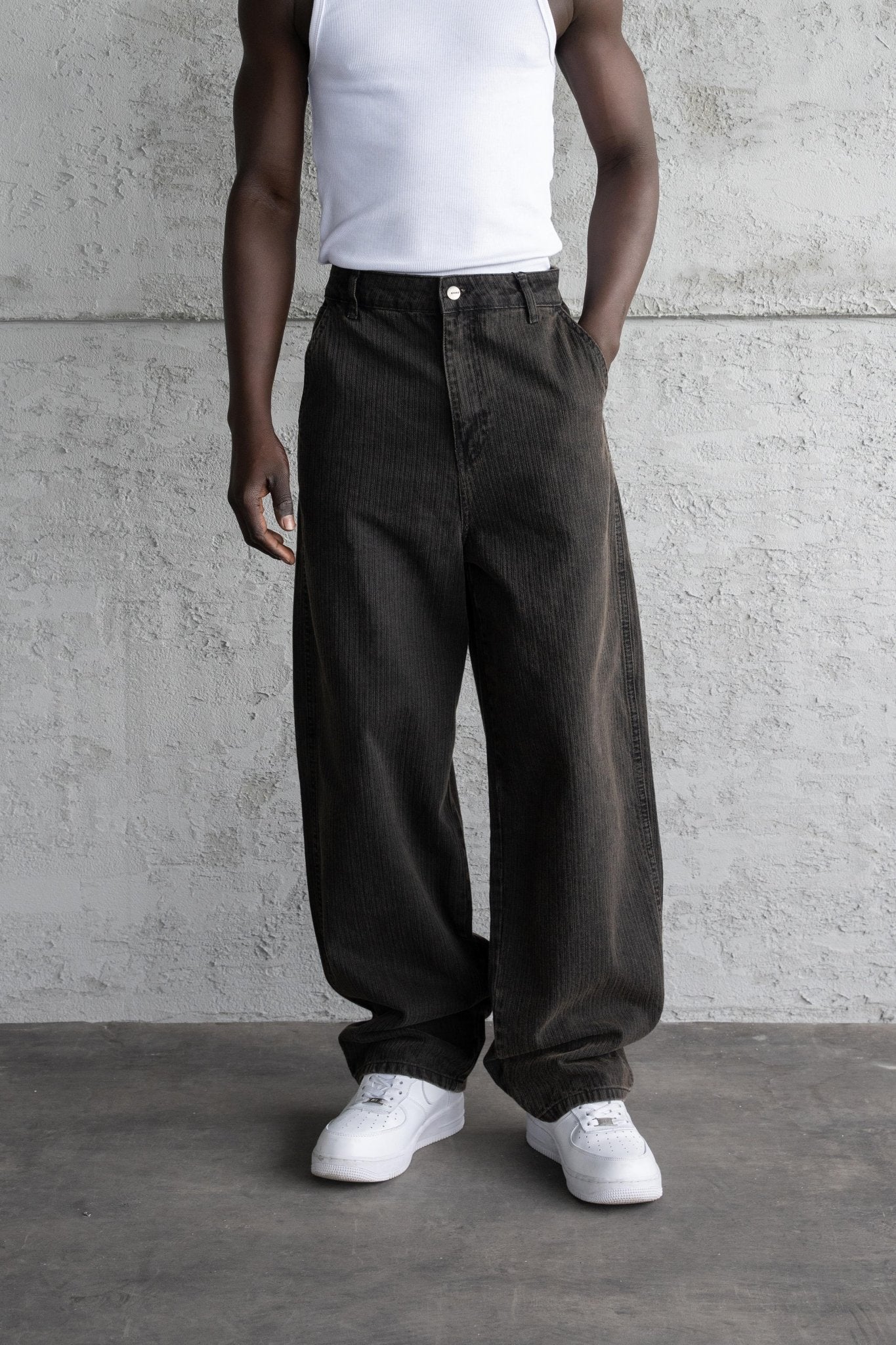 Erkek Baggy Çizgili Baloon Fit Jean Pantolon Siyah