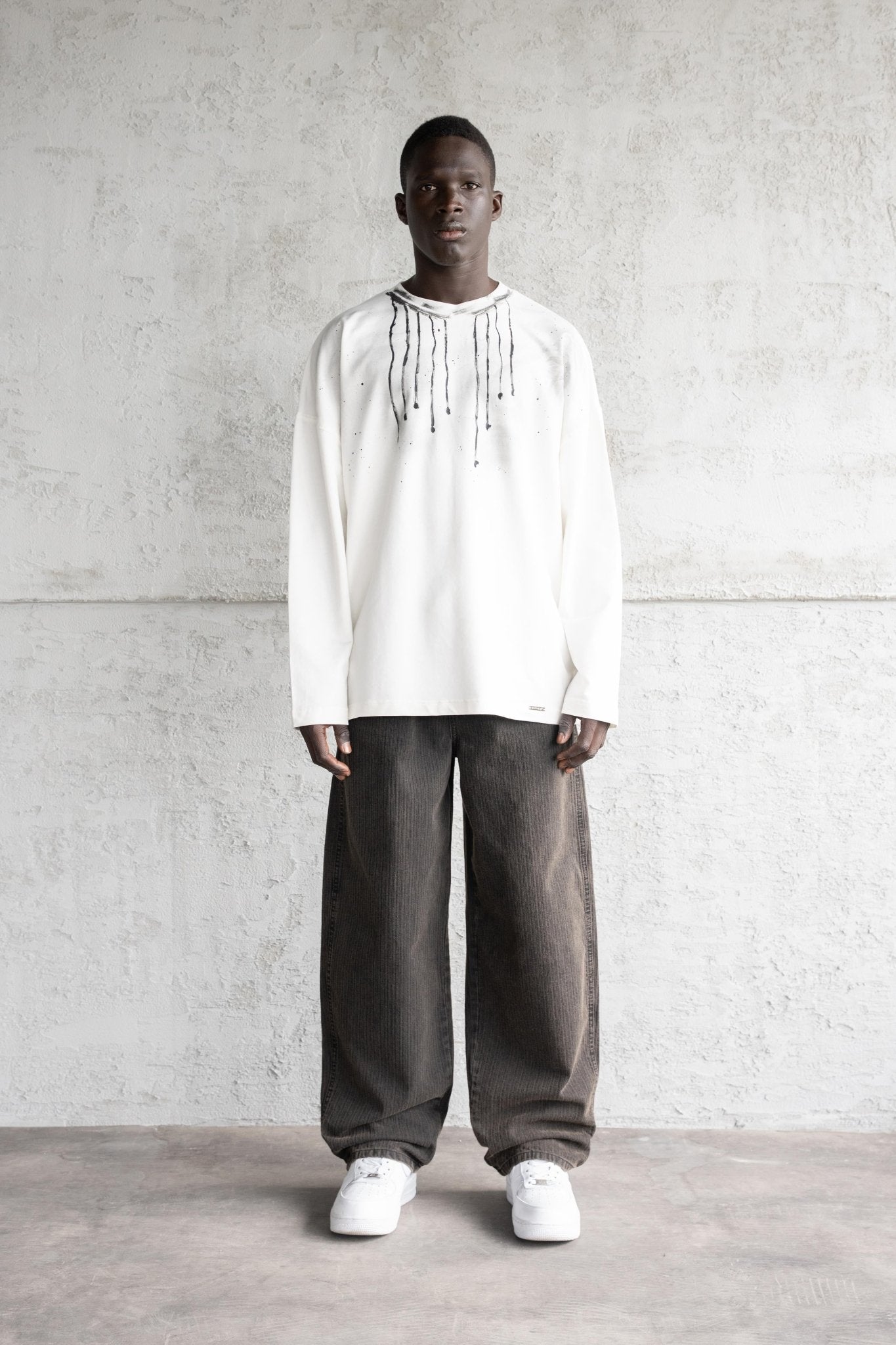 Erkek Baggy Çizgili Baloon Fit Jean Pantolon Siyah