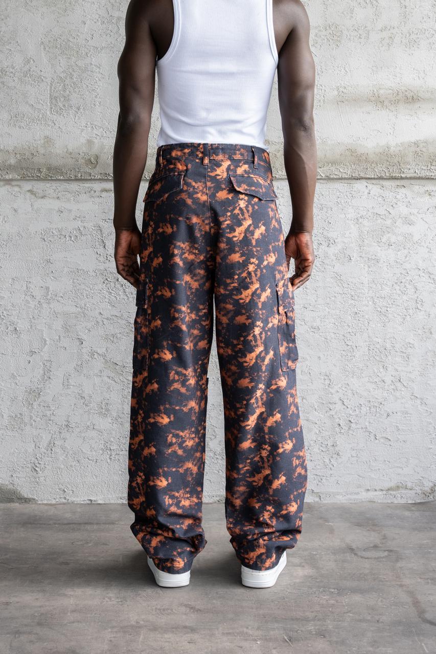 Erkek Baggy Desenli Kargo Jean Pantolon Turuncu