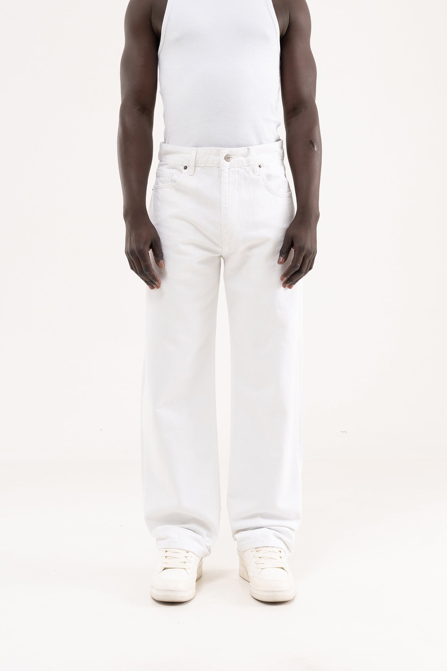 Erkek Baggy Fit Jean Pantolon Beyaz