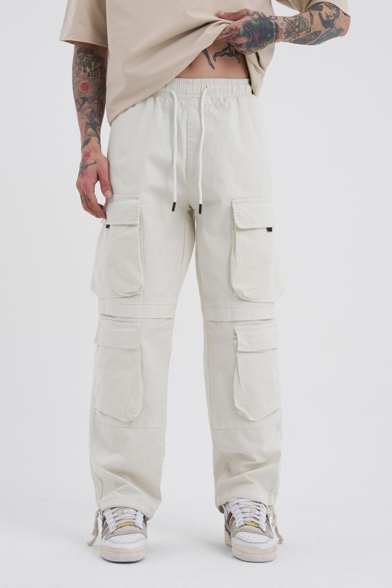 Erkek Baggy Kargo Jean Pantolon Açık Taş