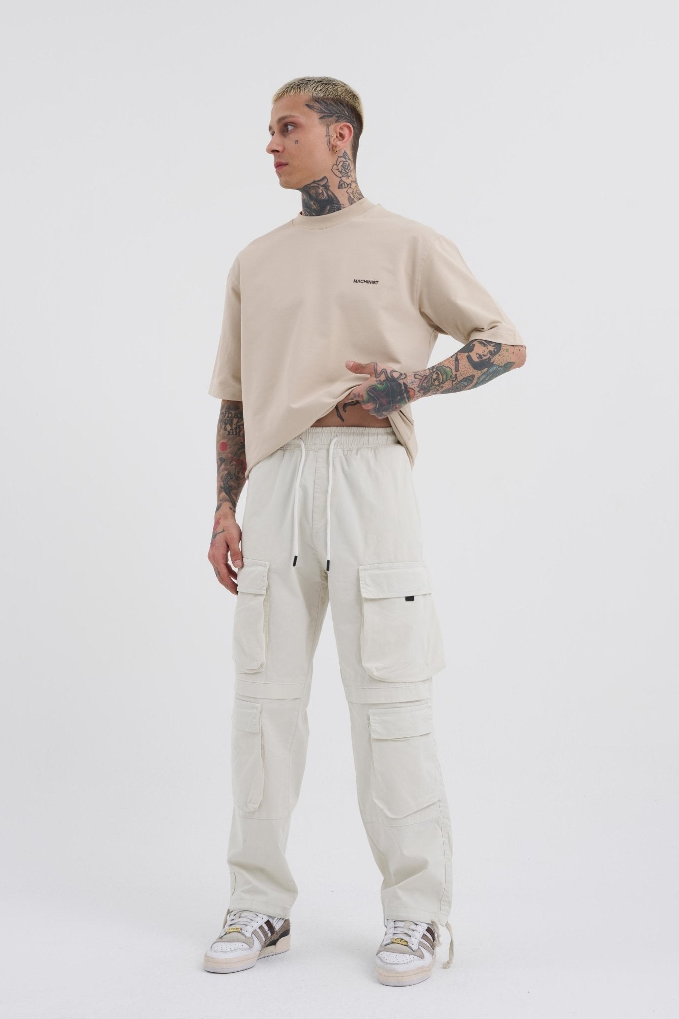Erkek Baggy Kargo Jean Pantolon Açık Taş