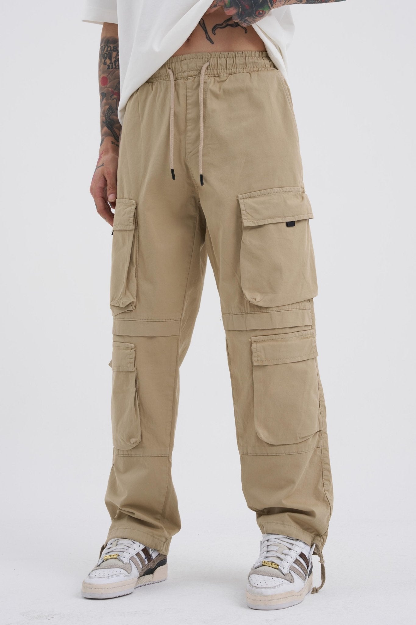 Erkek Baggy Kargo Jean Pantolon Bej