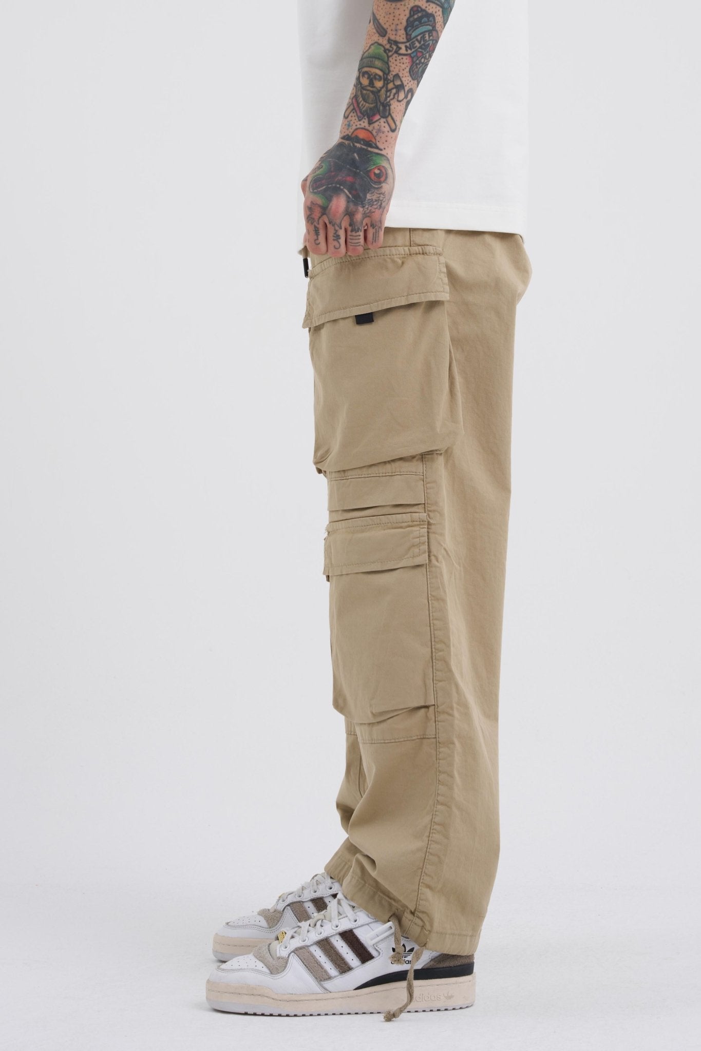 Erkek Baggy Kargo Jean Pantolon Bej