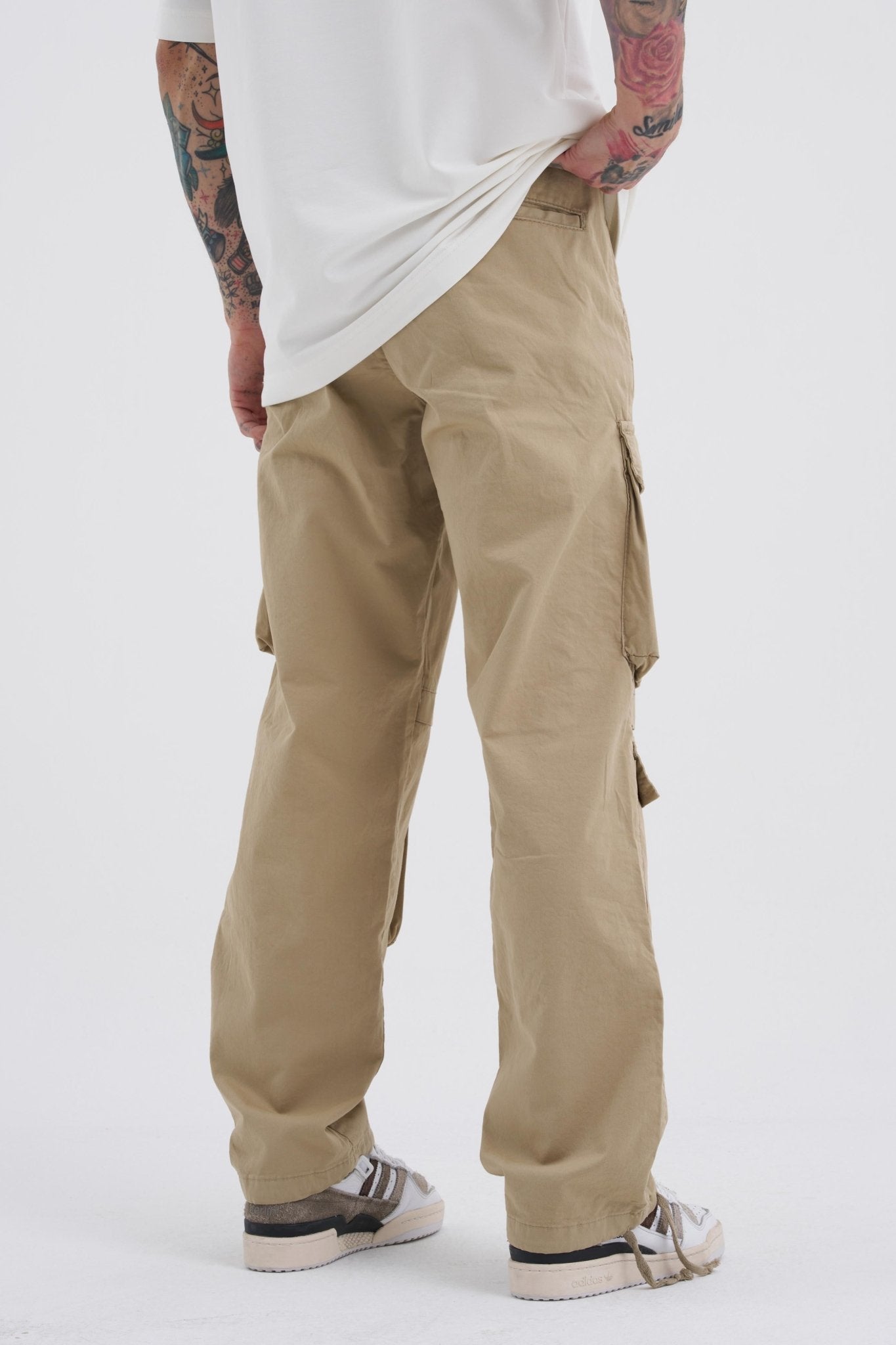Erkek Baggy Kargo Jean Pantolon Bej