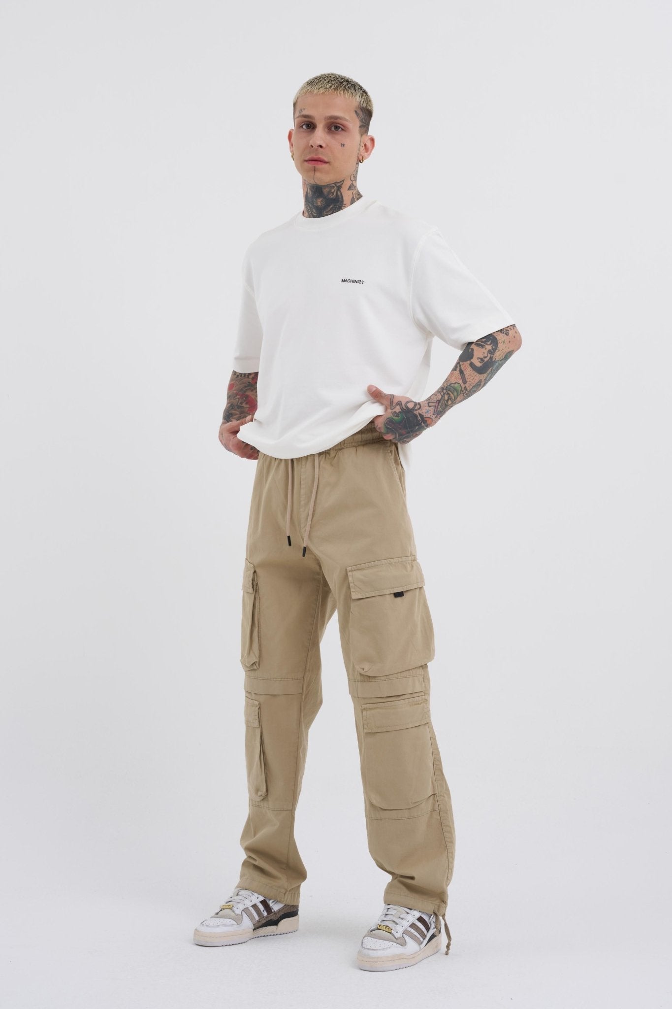 Erkek Baggy Kargo Jean Pantolon Bej