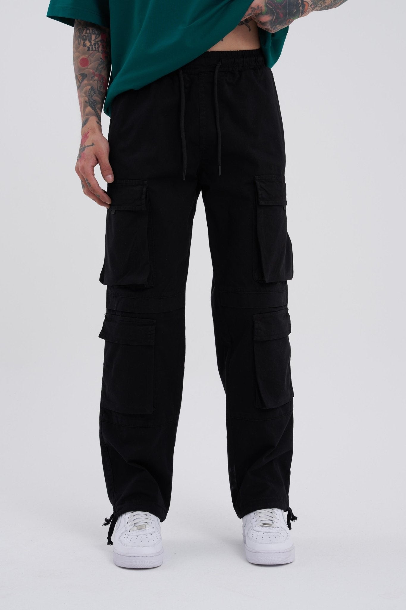 Erkek Baggy Kargo Jean Pantolon Siyah