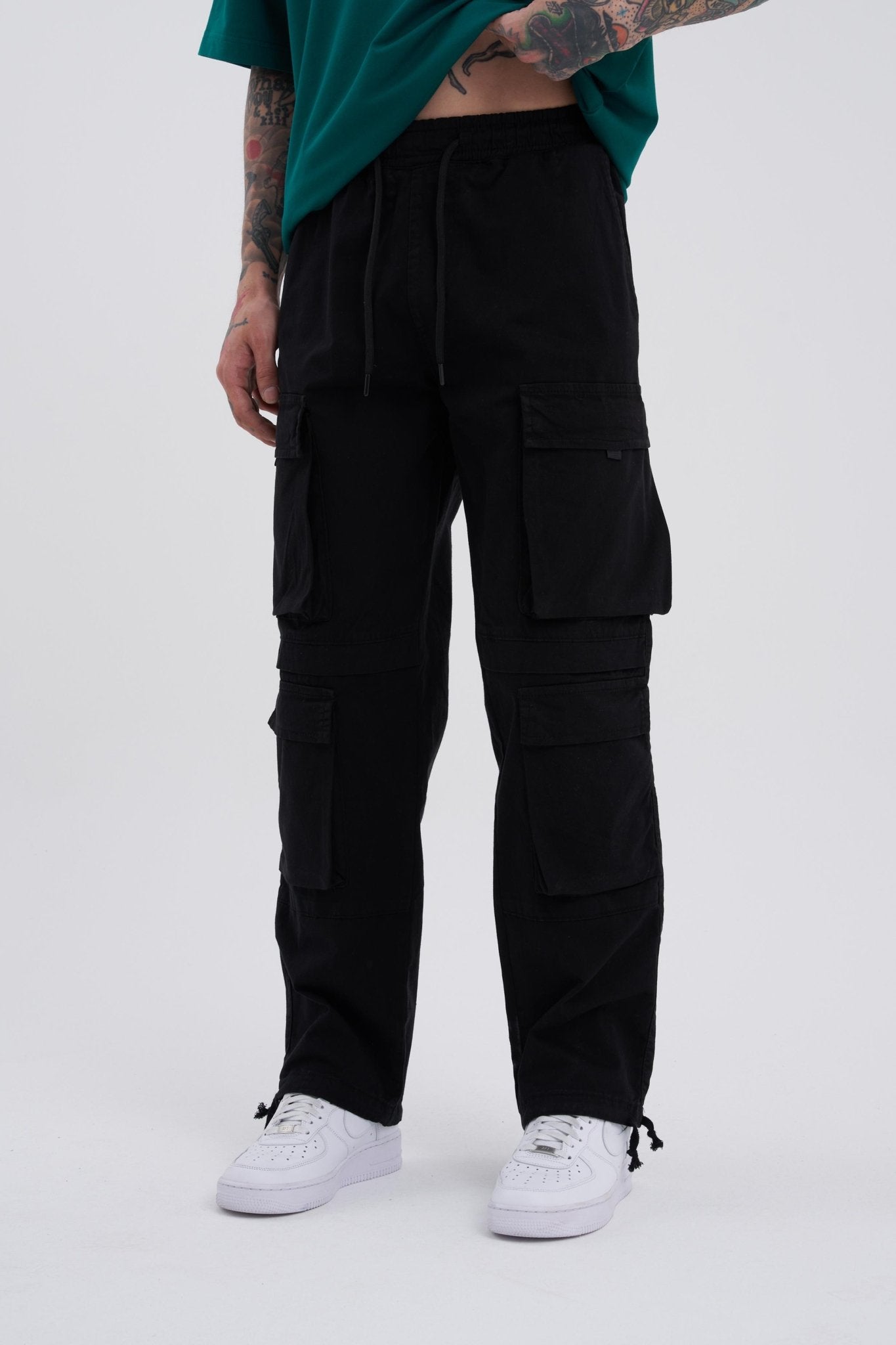 Erkek Baggy Kargo Jean Pantolon Siyah