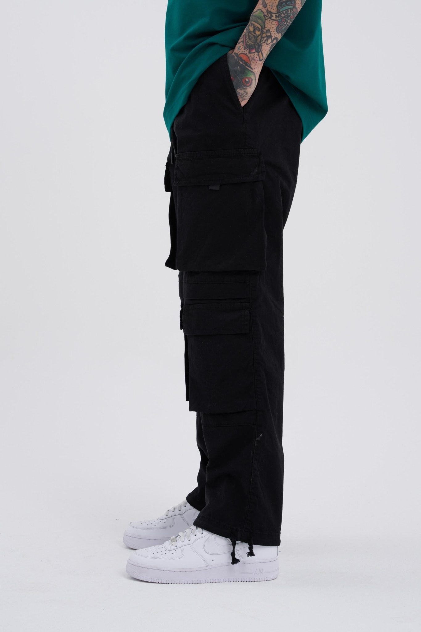 Erkek Baggy Kargo Jean Pantolon Siyah