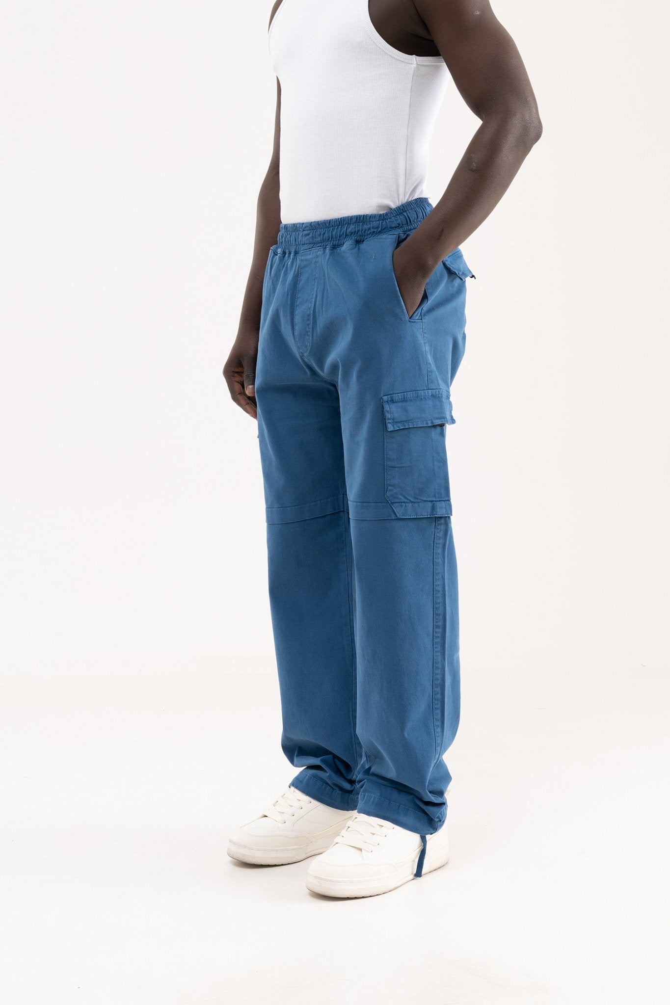 Erkek Baggy Kargo Pantolon Saks Mavi