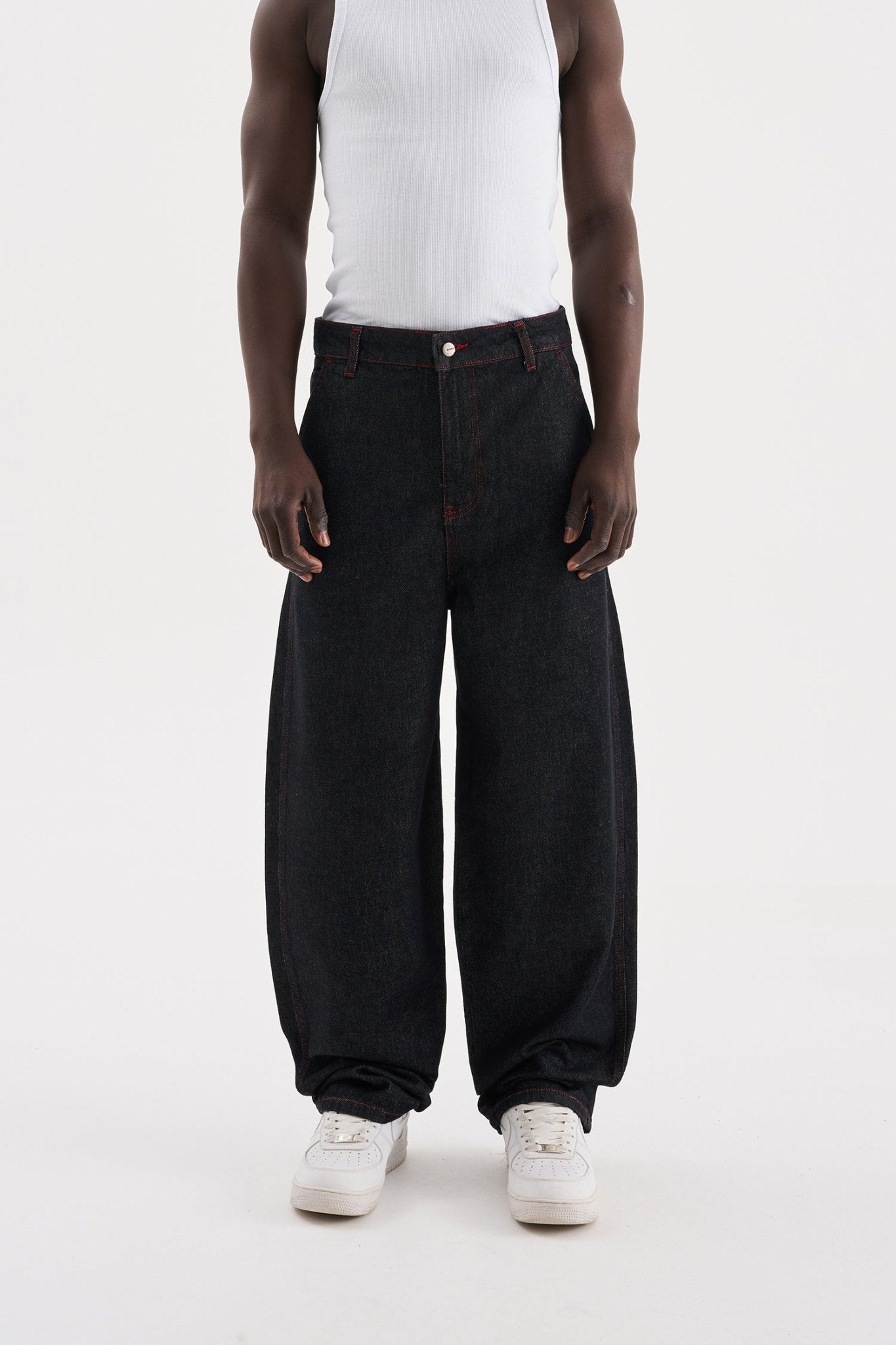 Erkek Basic Baloon Fit Baggy Jean Pantolon Açık Siyah