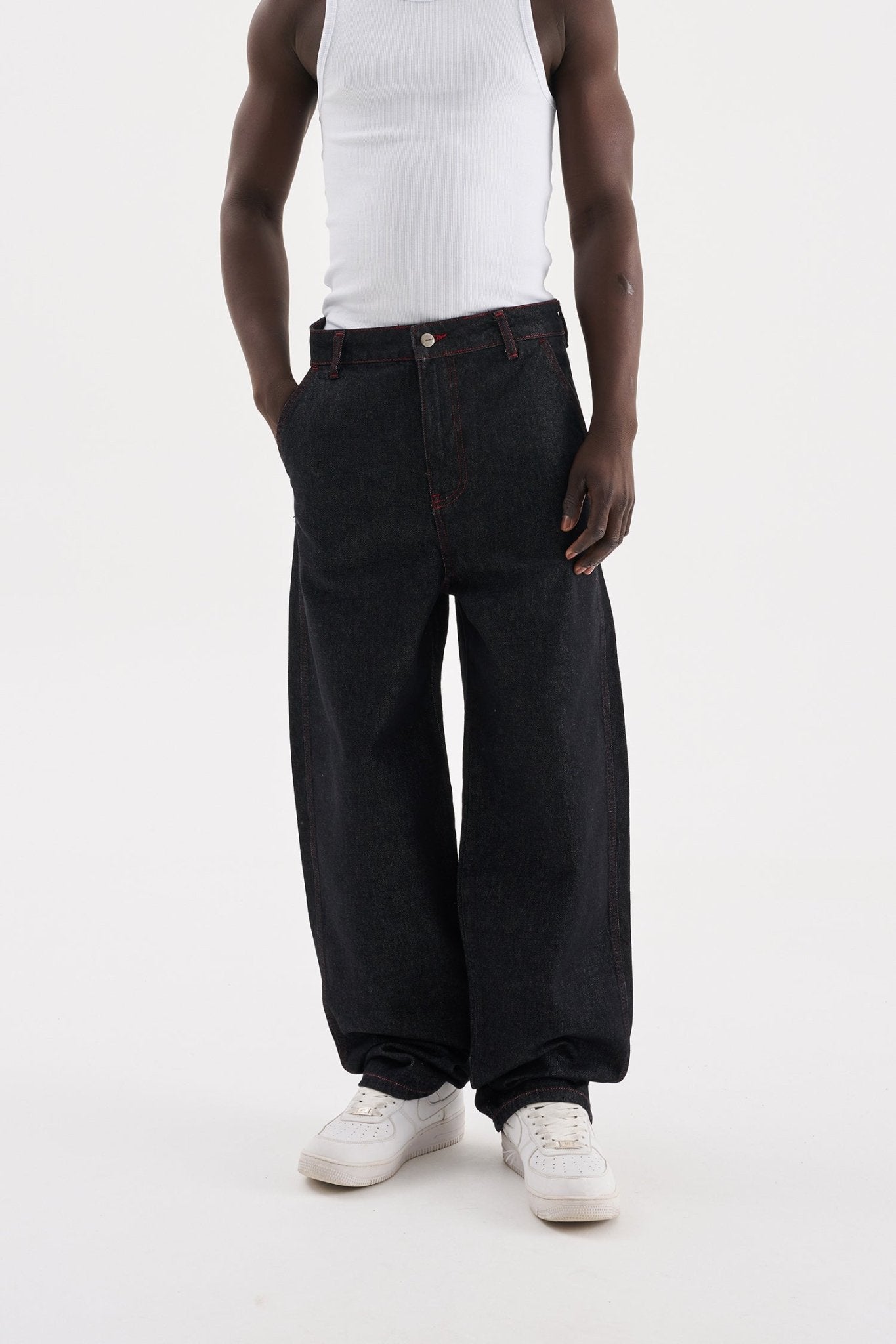 Erkek Basic Baloon Fit Baggy Jean Pantolon Açık Siyah