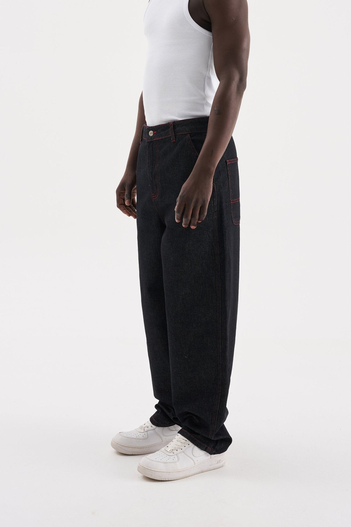 Erkek Basic Baloon Fit Baggy Jean Pantolon Açık Siyah