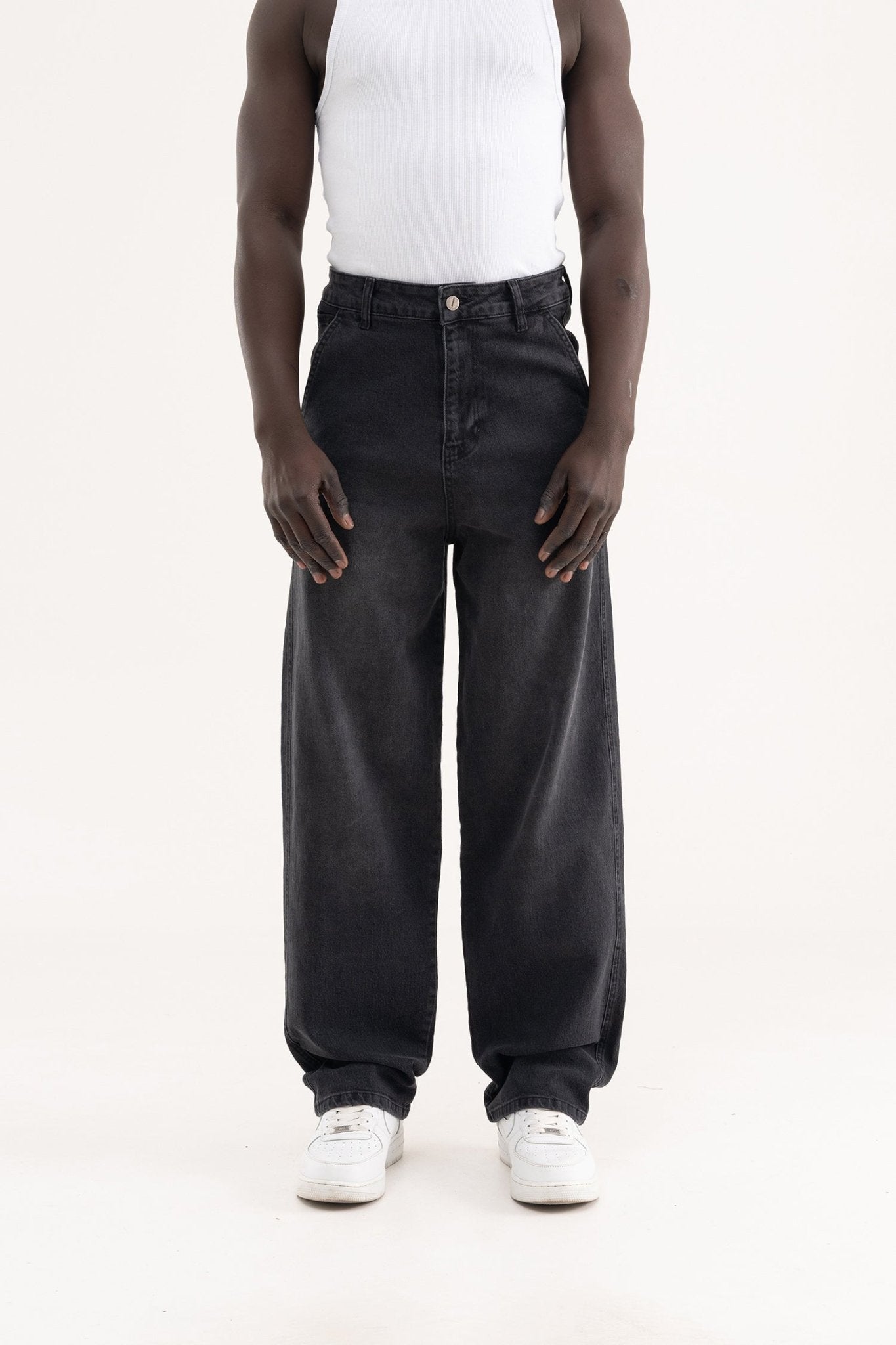 Erkek Basic Baloon Fit Baggy Jean Pantolon Efektli Antrasit