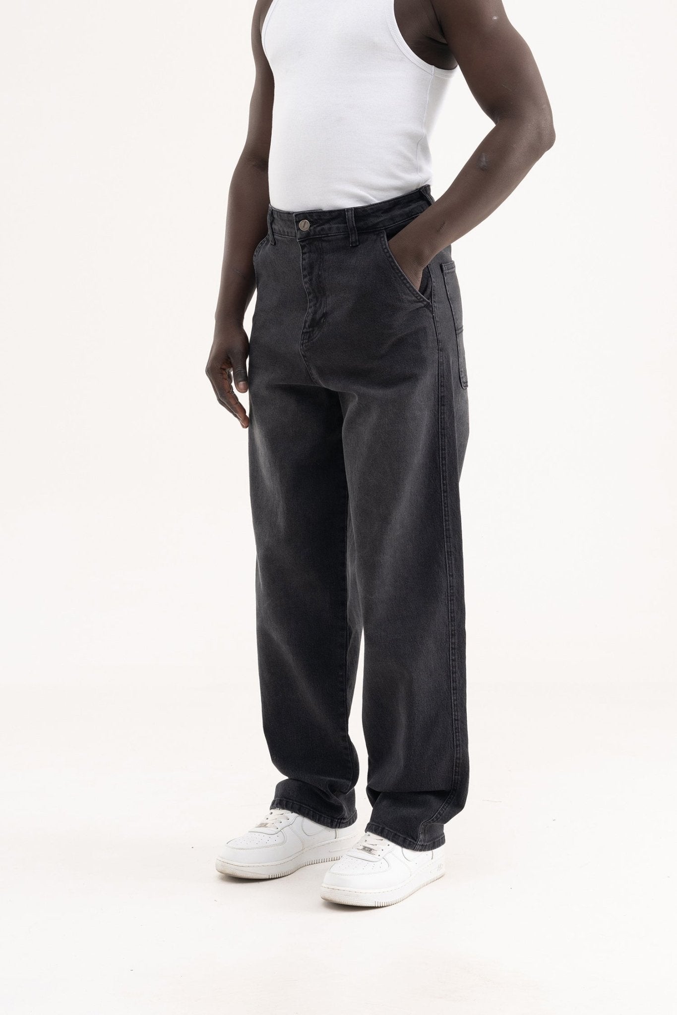 Erkek Basic Baloon Fit Baggy Jean Pantolon Efektli Antrasit