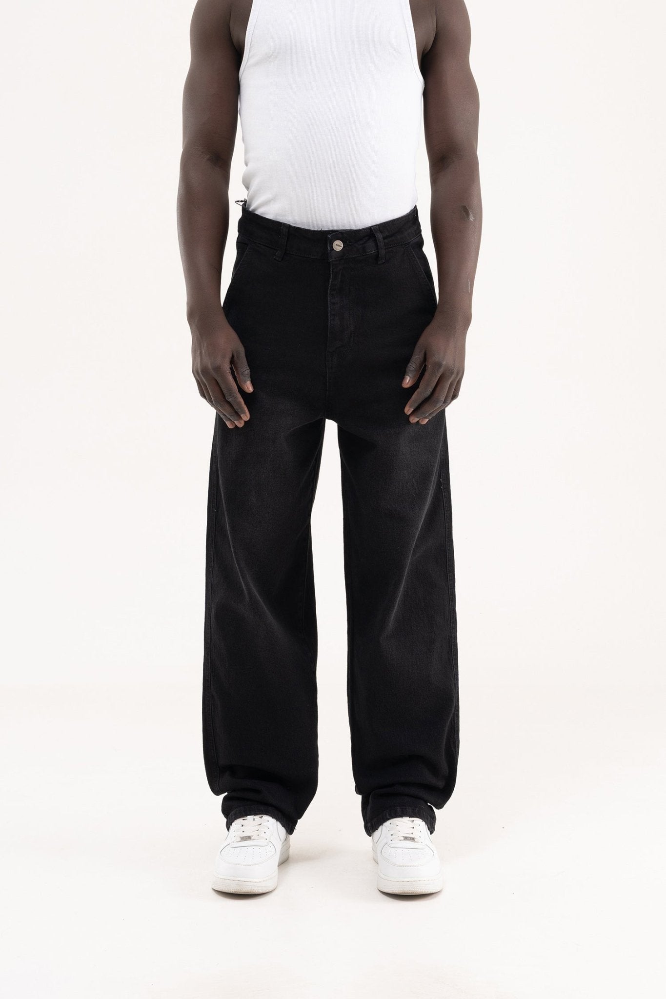 Erkek Basic Baloon Fit Baggy Jean Pantolon Efektli Siyah
